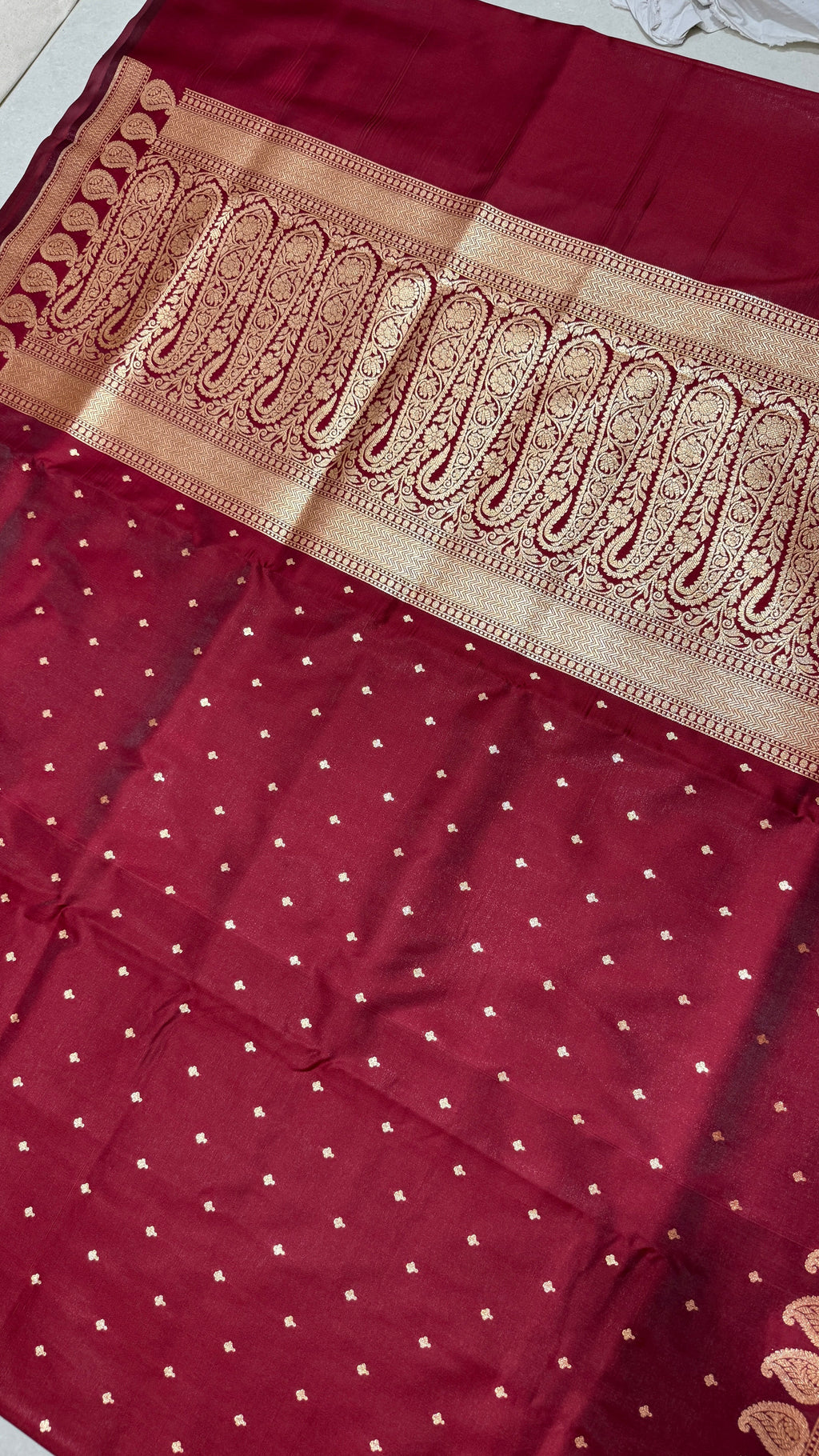 Maroon Banarasi Mashru Silk Saree, Gold Zari Woven, Traditional Wedding Saree