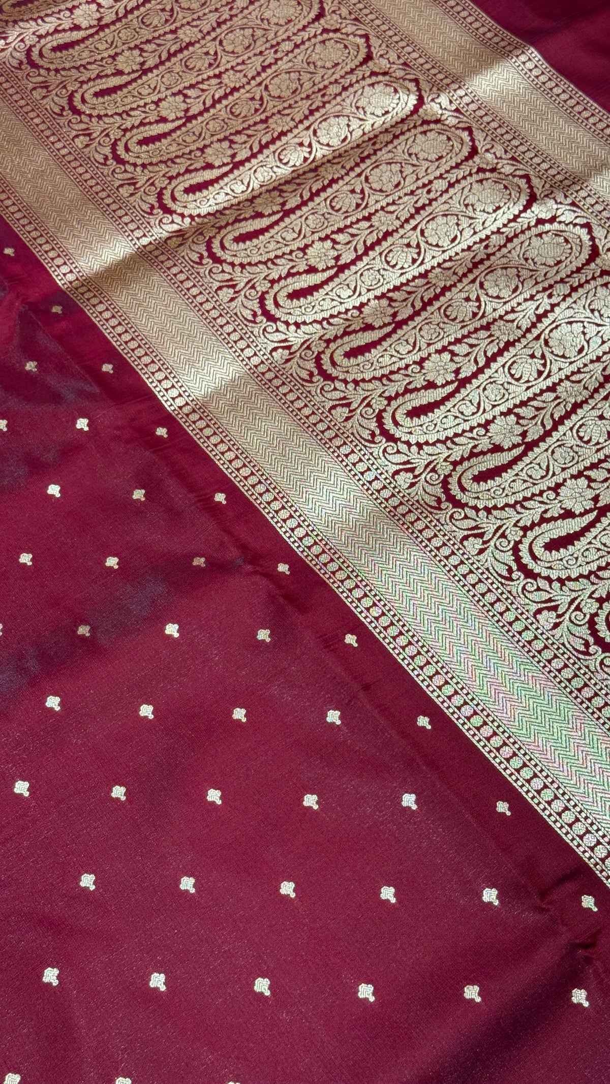 Maroon Banarasi Mashru Silk Saree, Gold Zari Woven, Traditional Wedding Saree