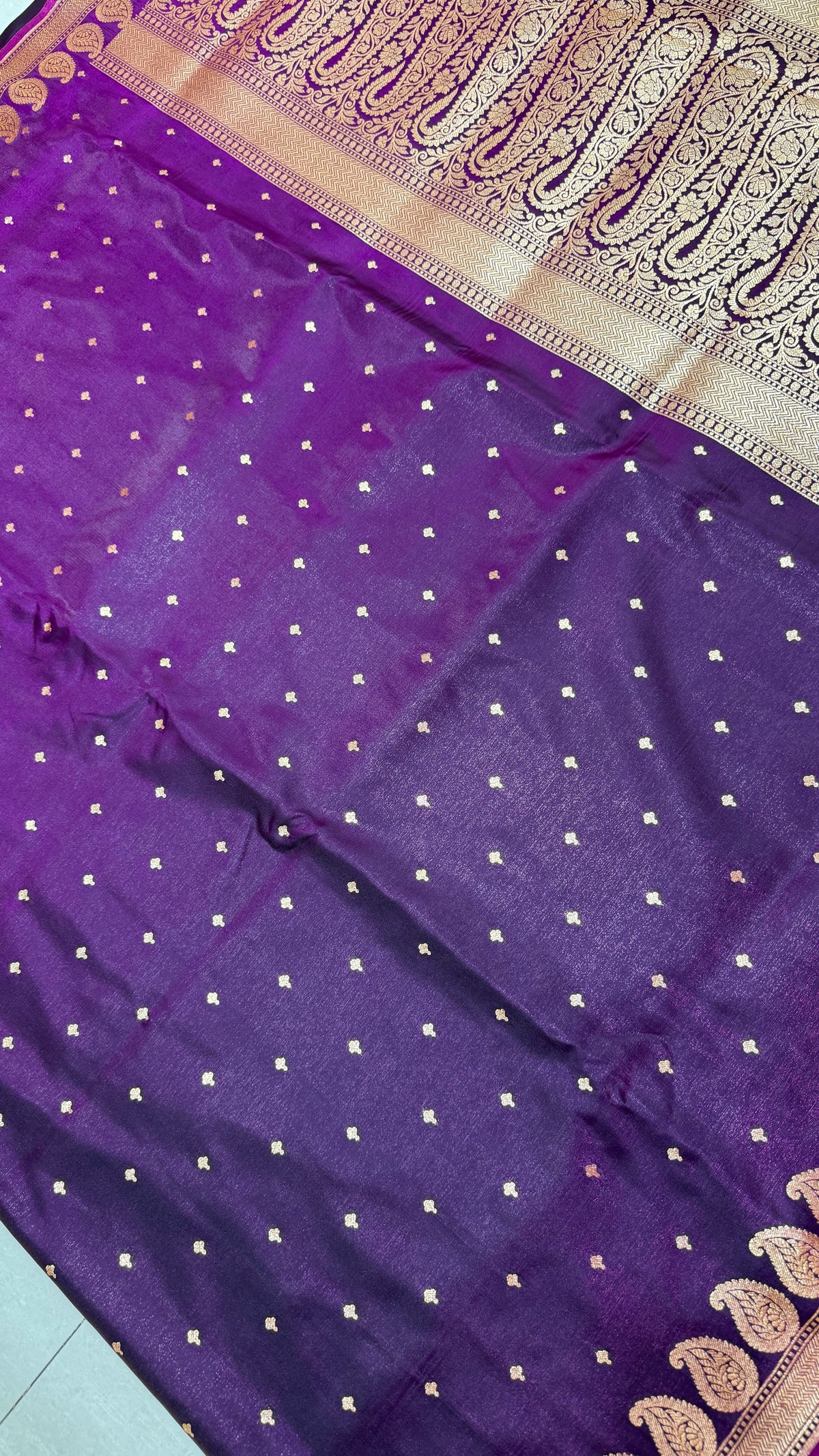 Royal Purple Banarasi Mashru Silk Saree, Gold Zari Woven, Wedding Festive