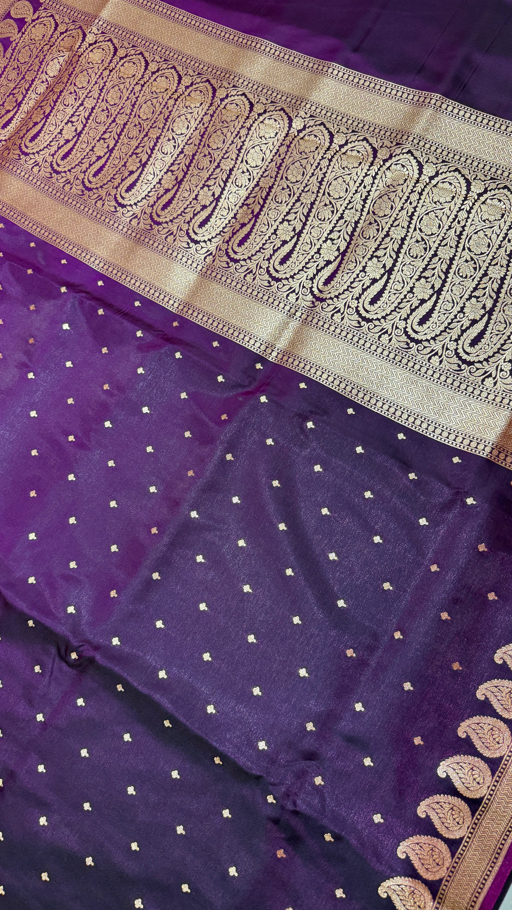 Royal Purple Banarasi Mashru Silk Saree, Gold Zari Woven, Wedding Festive