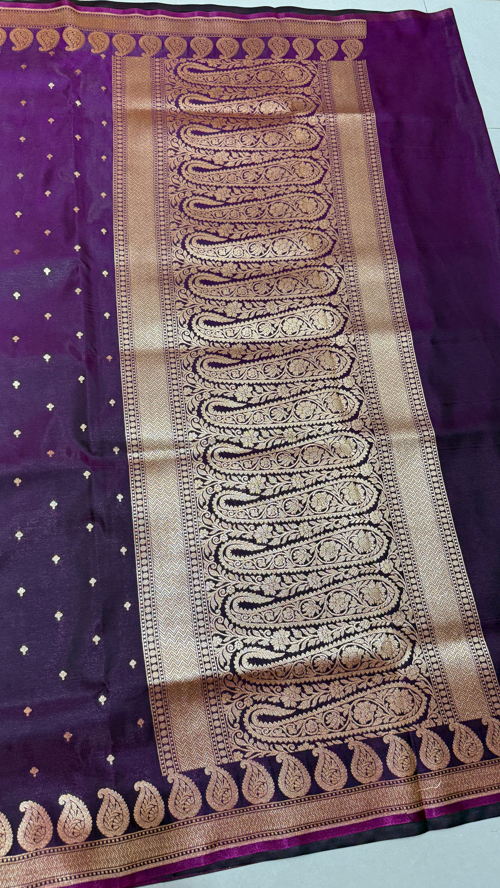 Royal Purple Banarasi Mashru Silk Saree, Gold Zari Woven, Wedding Festive