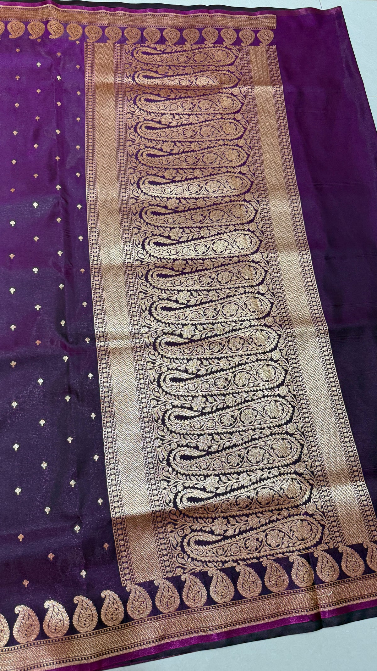 Royal Purple Banarasi Mashru Silk Saree, Gold Zari Woven, Wedding Festive