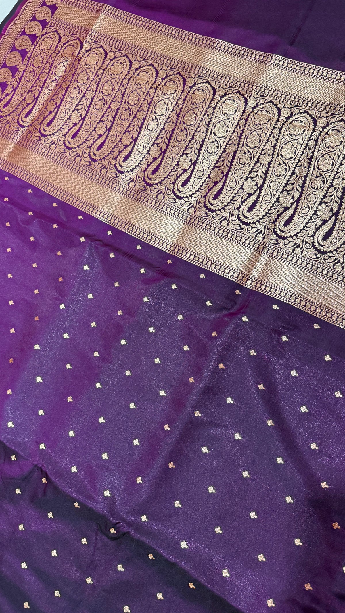 Royal Purple Banarasi Mashru Silk Saree, Gold Zari Woven, Wedding Festive