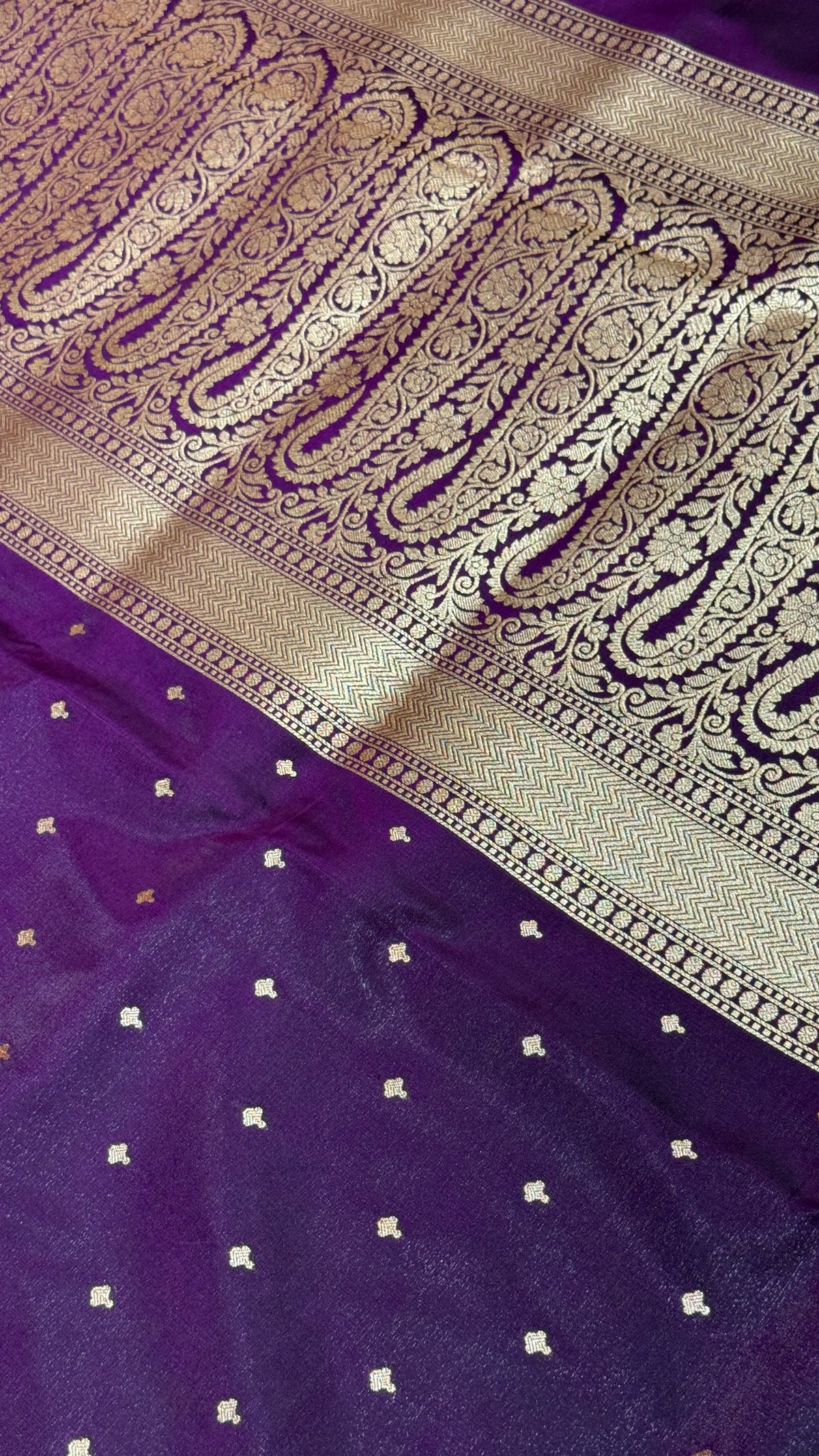 Royal Purple Banarasi Mashru Silk Saree, Gold Zari Woven, Wedding Festive