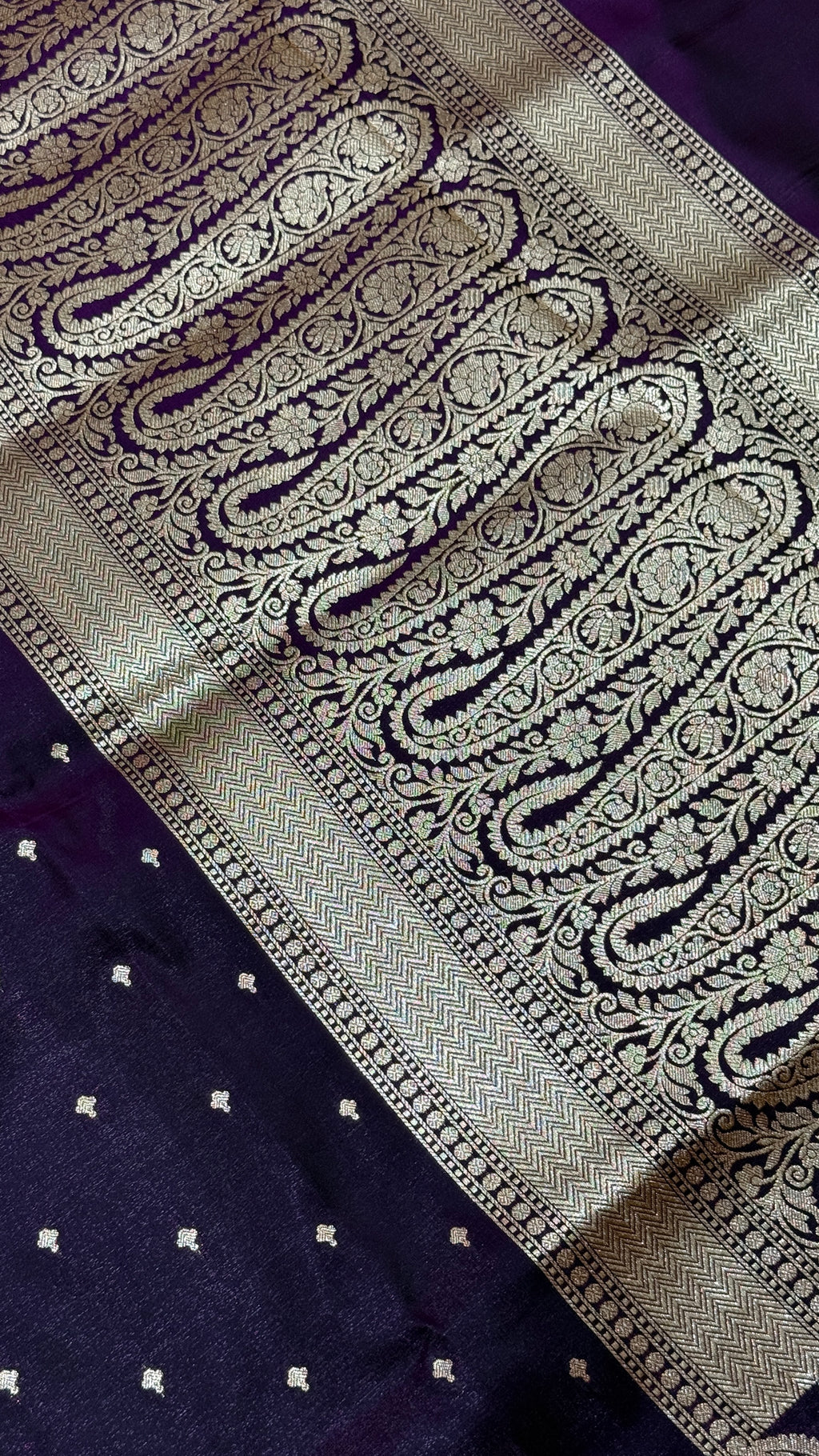 Royal Purple Banarasi Mashru Silk Saree, Gold Zari Woven, Wedding Festive