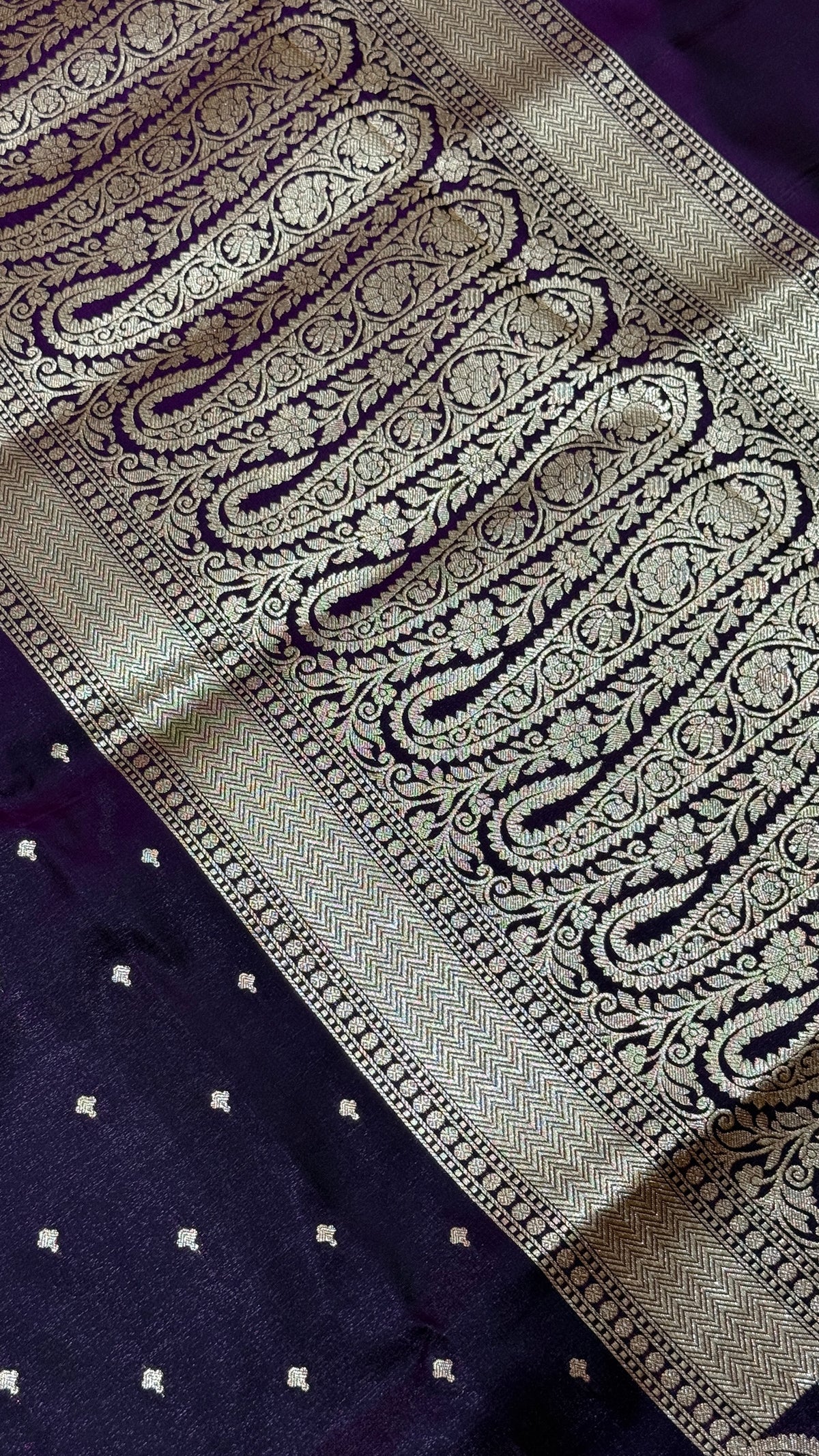 Royal Purple Banarasi Mashru Silk Saree, Gold Zari Woven, Wedding Festive