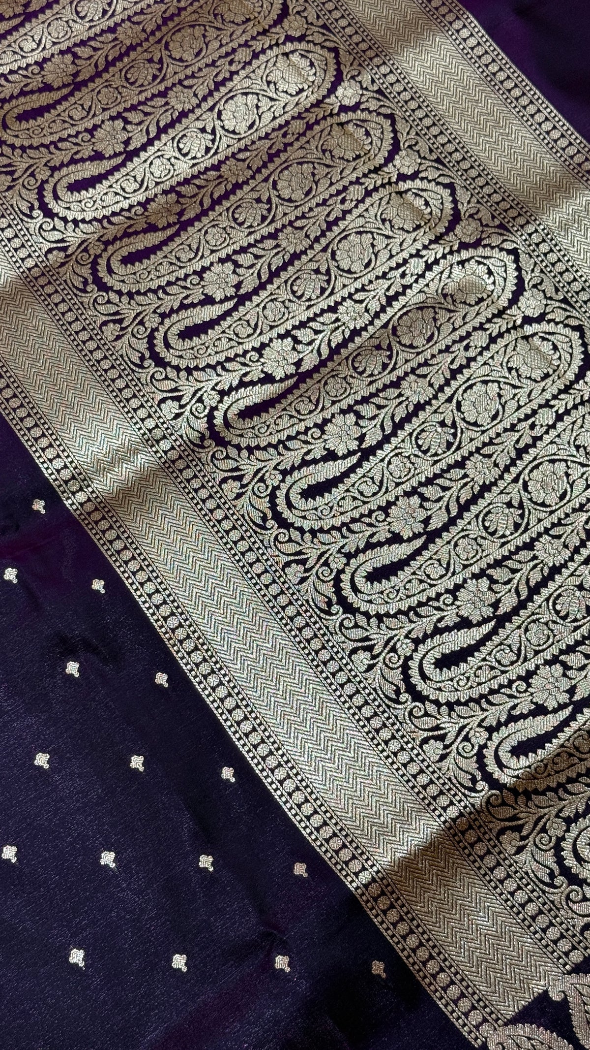 Royal Purple Banarasi Mashru Silk Saree, Gold Zari Woven, Wedding Festive