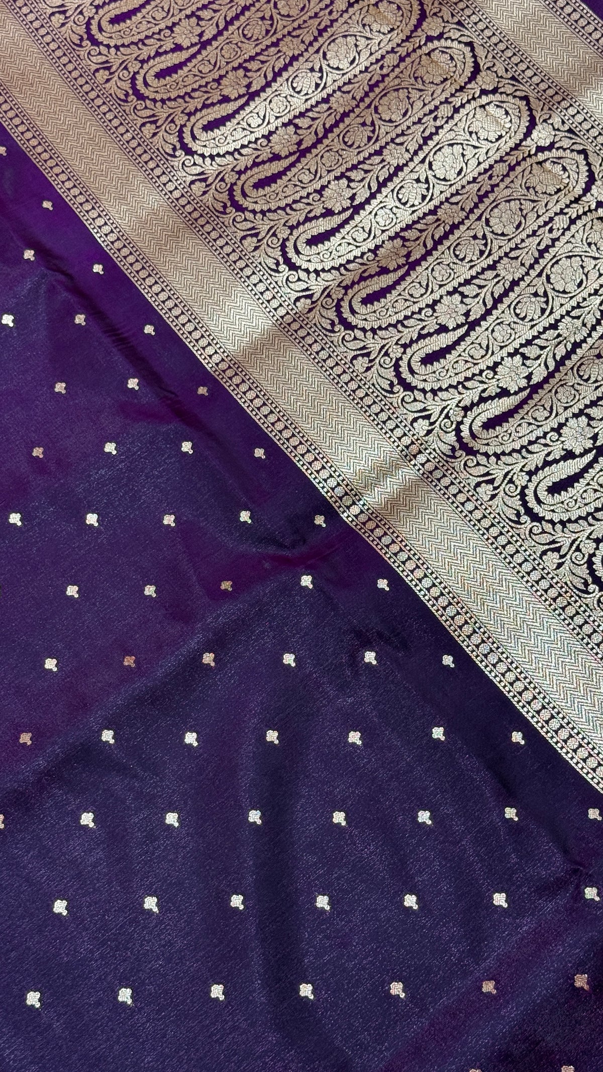 Royal Purple Banarasi Mashru Silk Saree, Gold Zari Woven, Wedding Festive