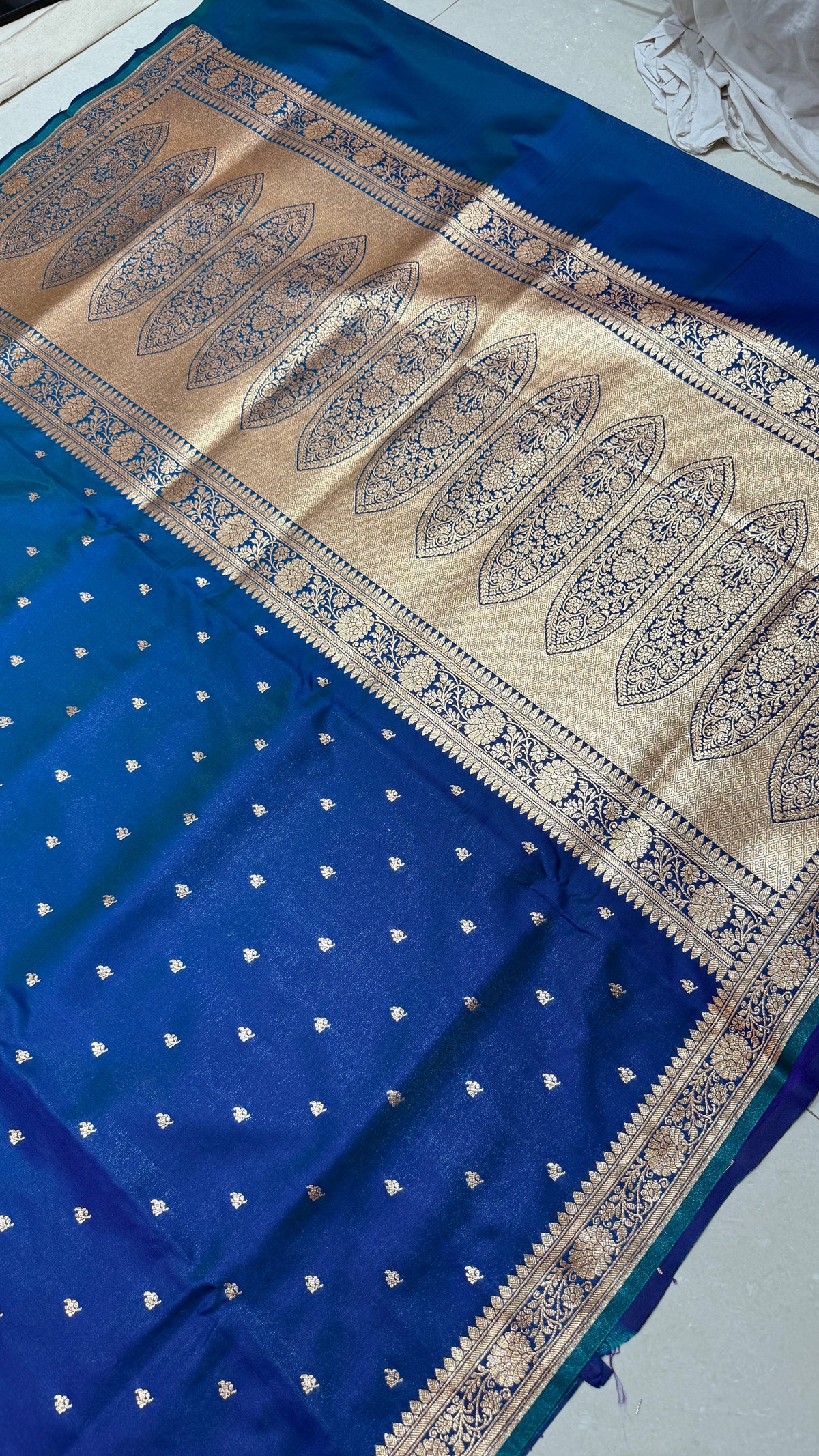 Royal Blue Banarasi Mashru Silk Saree, Gold Zari Woven, Traditional Indian Wedding Saree