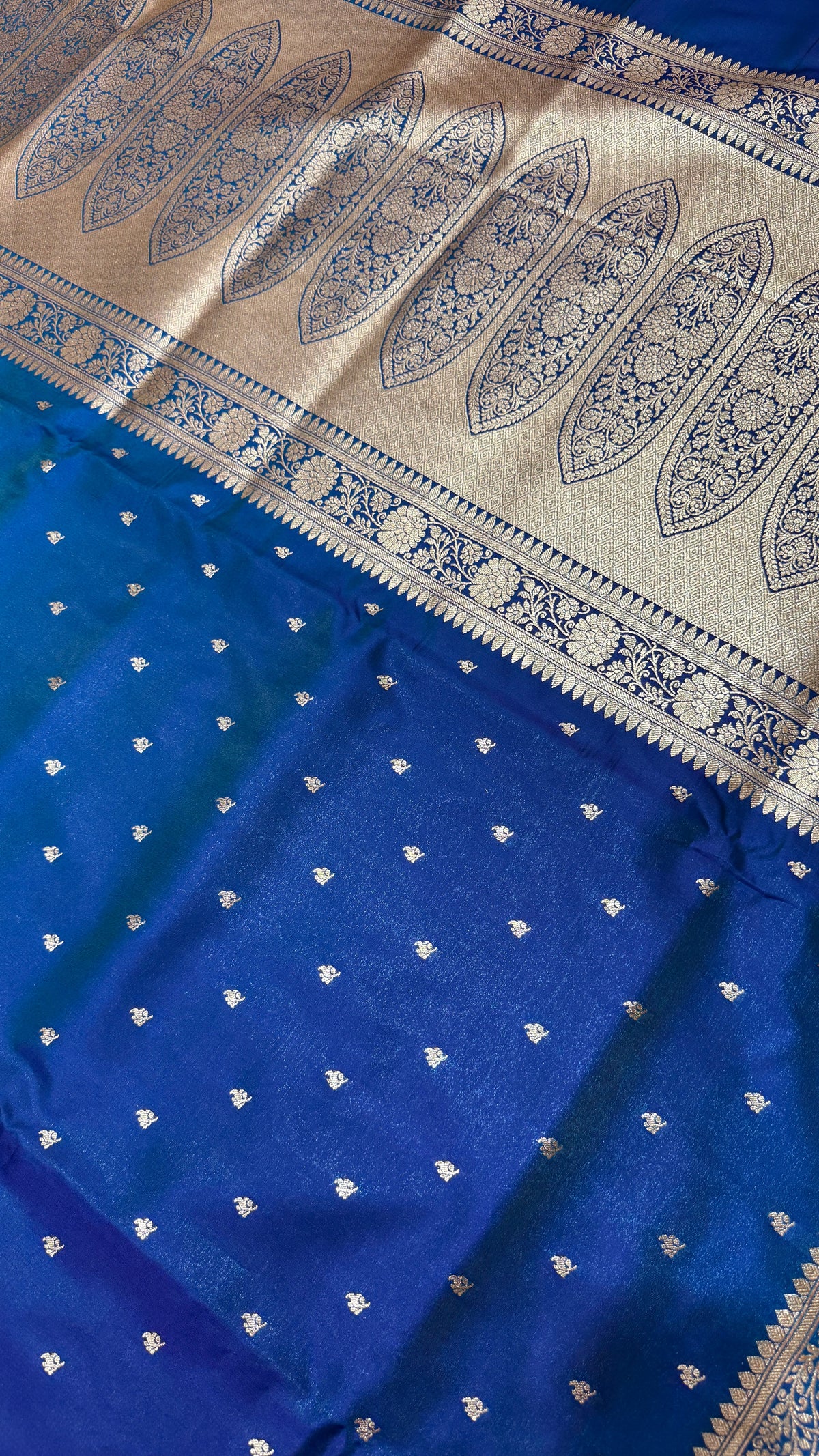 Royal Blue Banarasi Mashru Silk Saree, Gold Zari Woven, Traditional Indian Wedding Saree