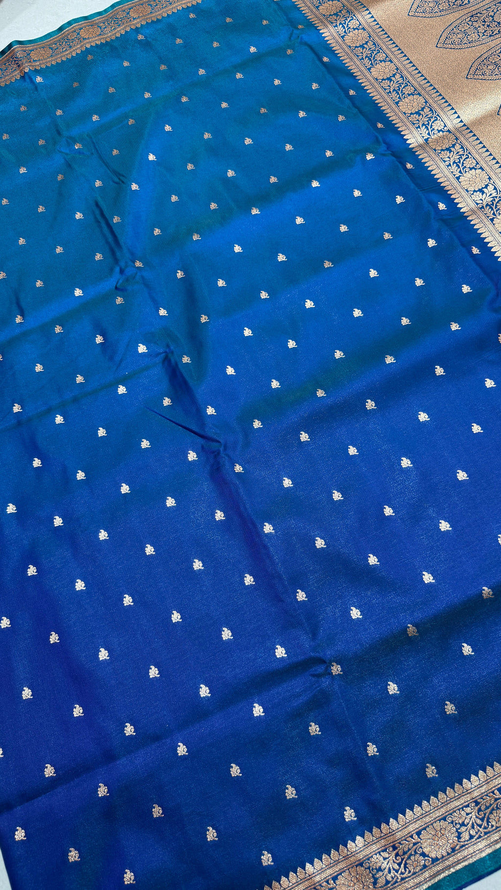 Royal Blue Banarasi Mashru Silk Saree, Gold Zari Woven, Traditional Indian Wedding Saree