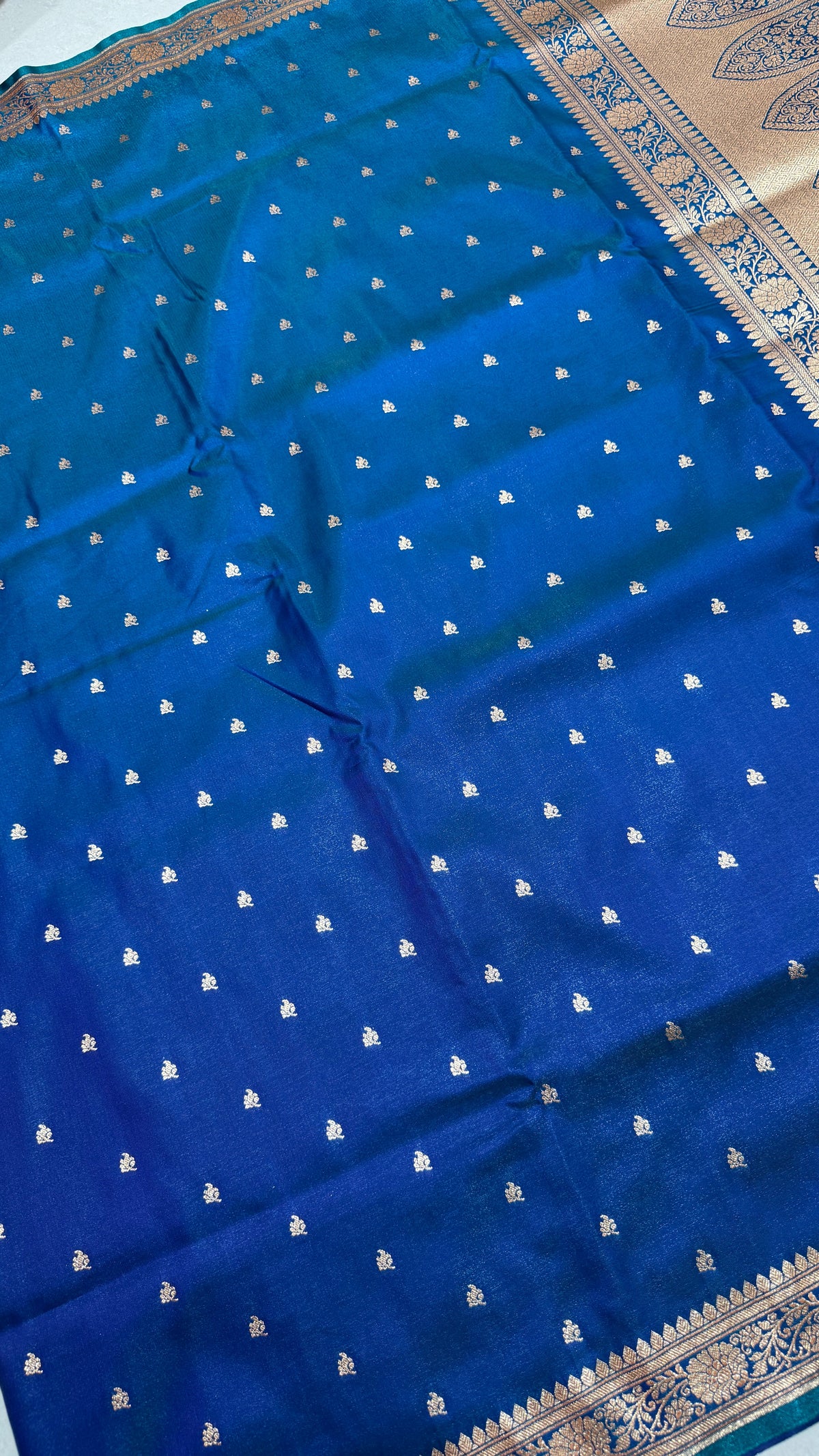 Royal Blue Banarasi Mashru Silk Saree, Gold Zari Woven, Traditional Indian Wedding Saree