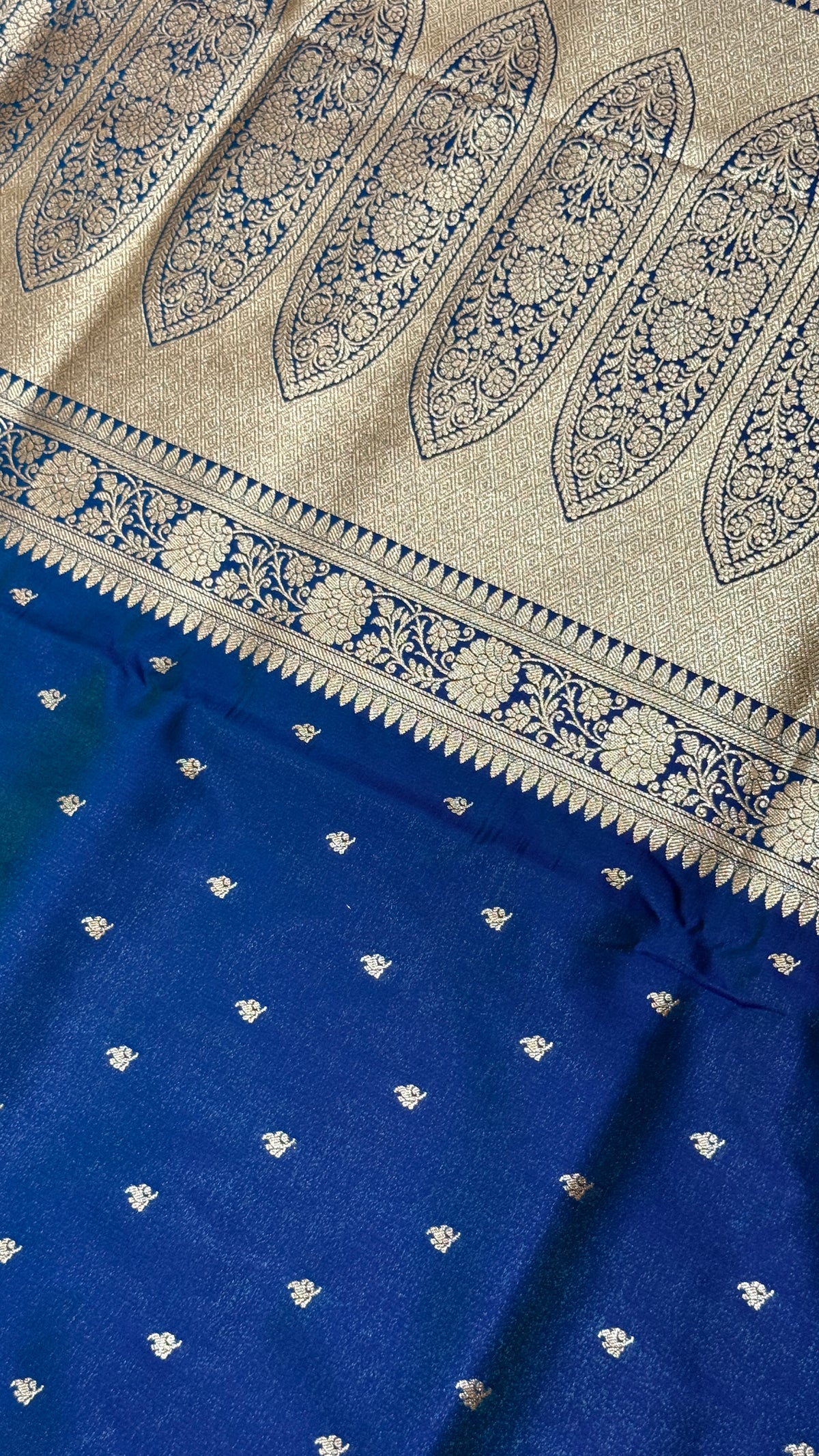 Royal Blue Banarasi Mashru Silk Saree, Gold Zari Woven, Traditional Indian Wedding Saree