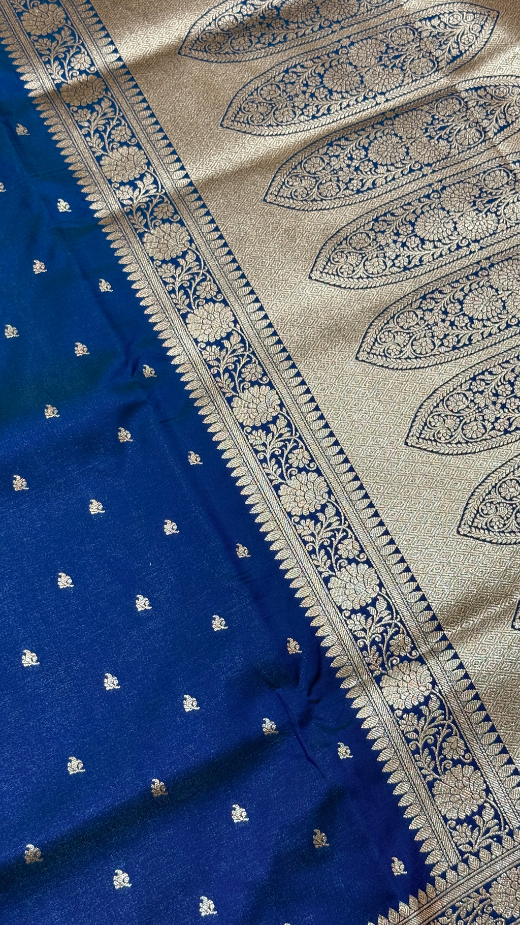 Royal Blue Banarasi Mashru Silk Saree, Gold Zari Woven, Traditional Indian Wedding Saree