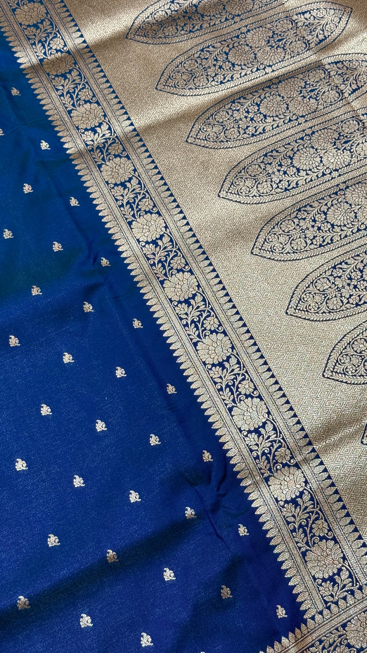 Royal Blue Banarasi Mashru Silk Saree, Gold Zari Woven, Traditional Indian Wedding Saree