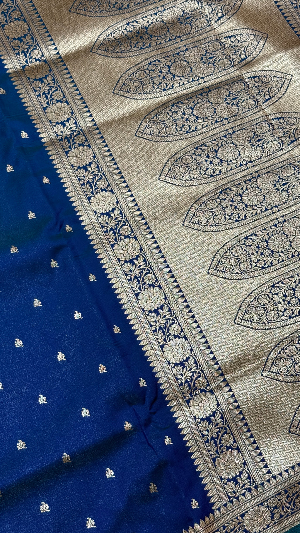 Royal Blue Banarasi Mashru Silk Saree, Gold Zari Woven, Traditional Indian Wedding Saree