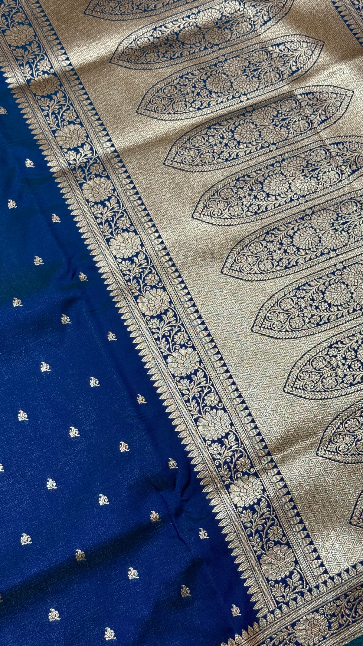 Royal Blue Banarasi Mashru Silk Saree, Gold Zari Woven, Traditional Indian Wedding Saree