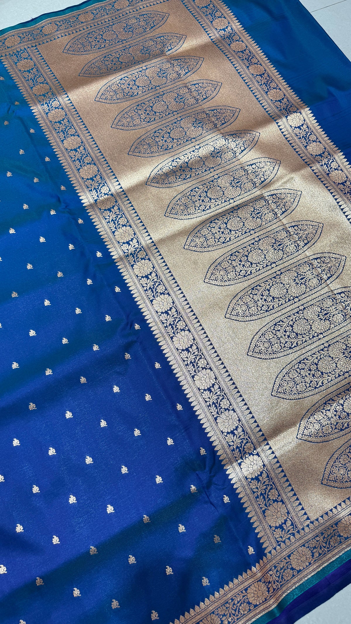Royal Blue Banarasi Mashru Silk Saree, Gold Zari Woven, Traditional Indian Wedding Saree