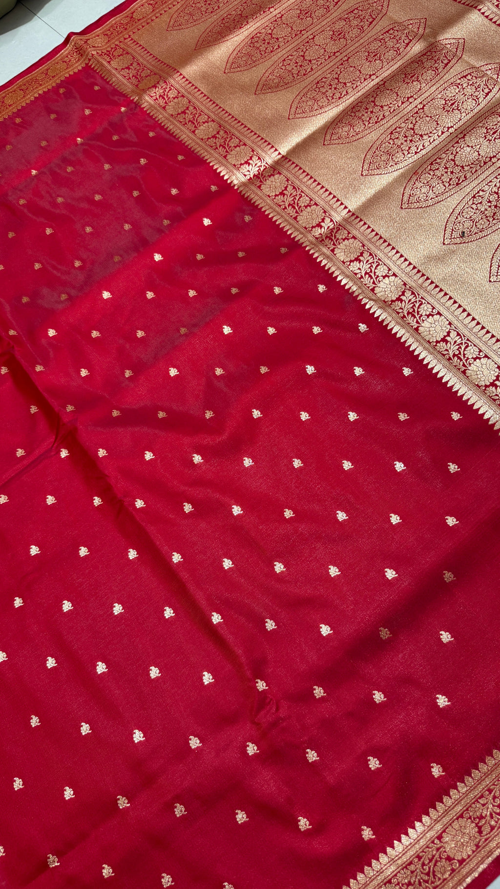 Red Banarasi Mashru Silk Saree, Gold Zari Woven, Traditional Indian Wedding Saree