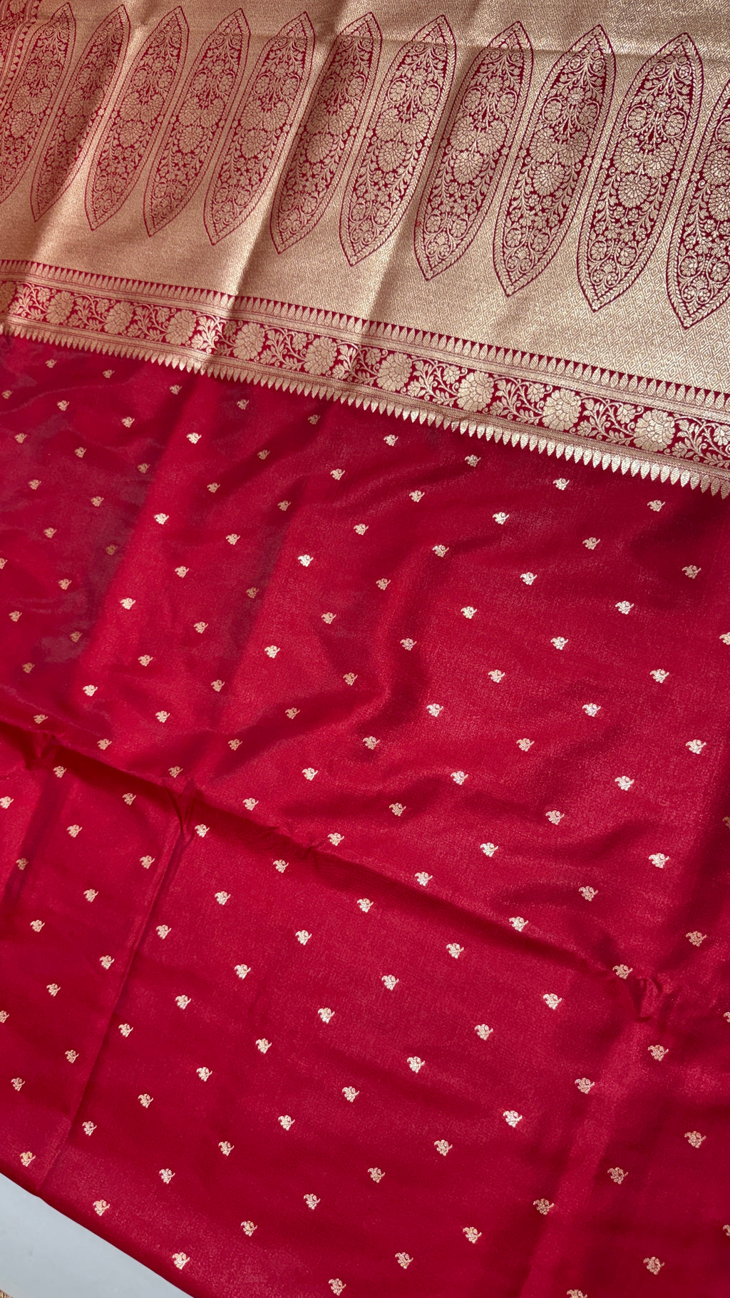 Red Banarasi Mashru Silk Saree, Gold Zari Woven, Traditional Indian Wedding Saree