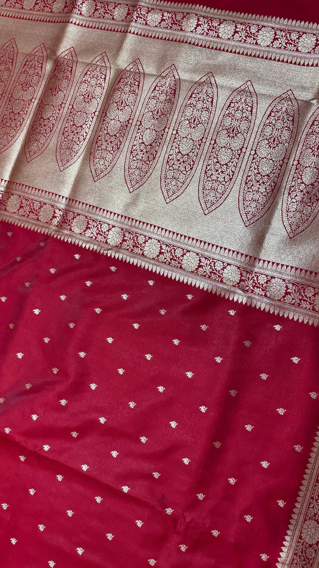 Red Banarasi Mashru Silk Saree, Gold Zari Woven, Traditional Indian Wedding Saree