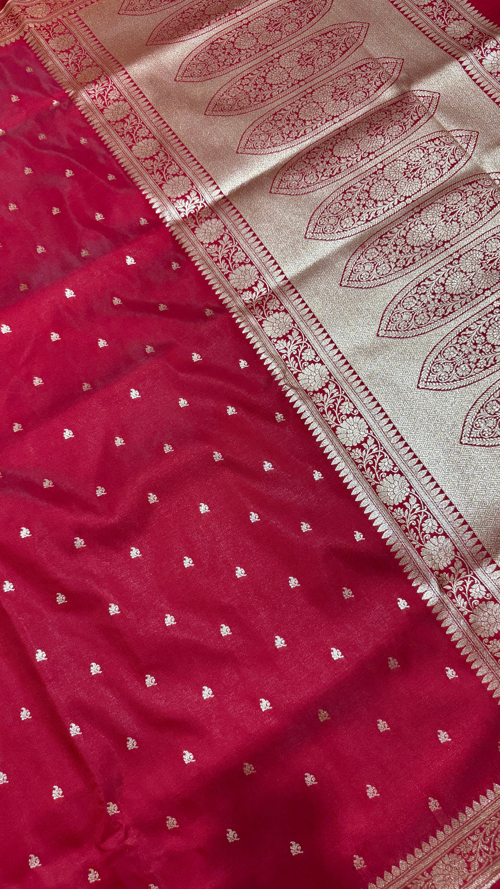 Red Banarasi Mashru Silk Saree, Gold Zari Woven, Traditional Indian Wedding Saree