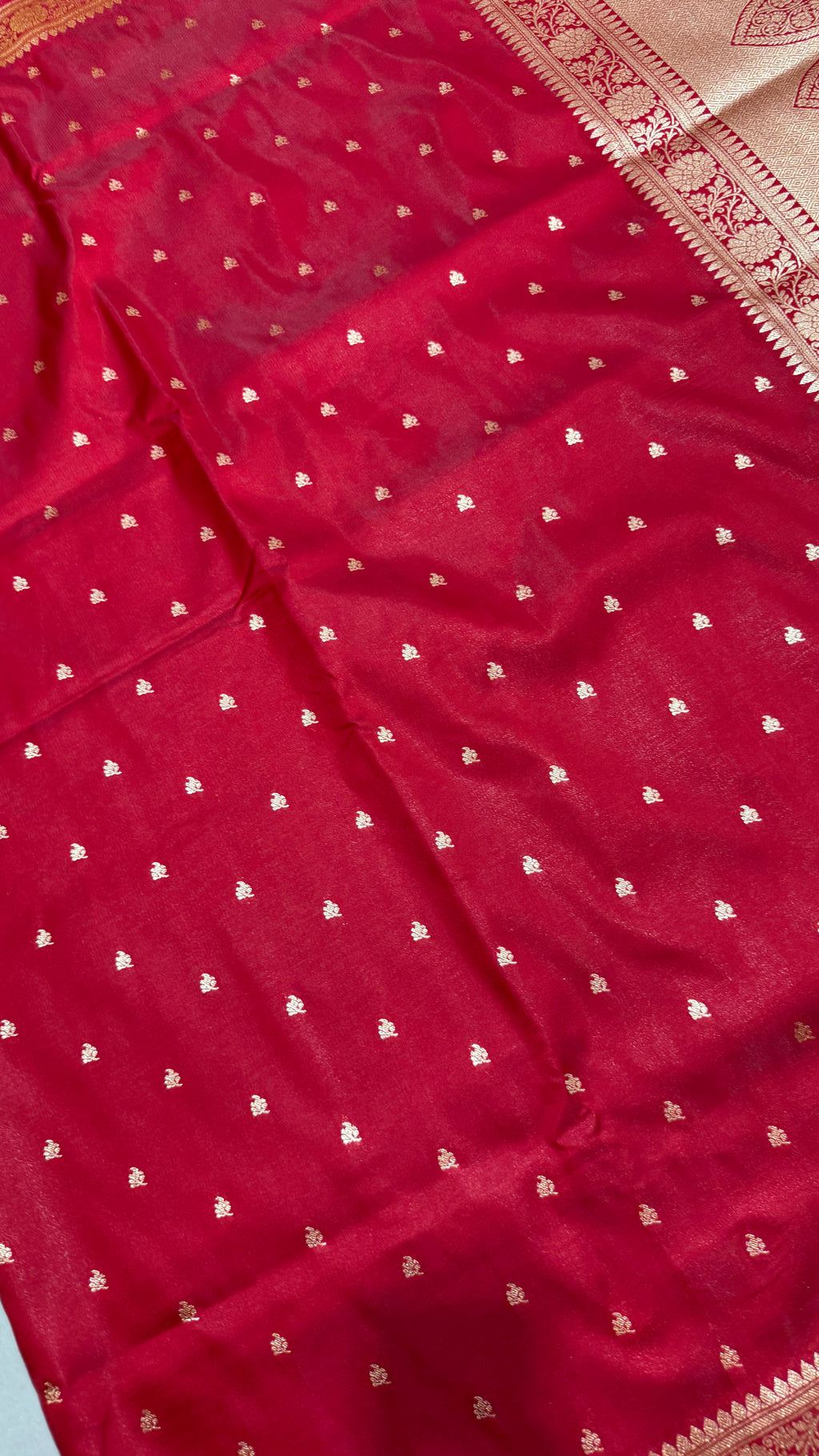 Red Banarasi Mashru Silk Saree, Gold Zari Woven, Traditional Indian Wedding Saree