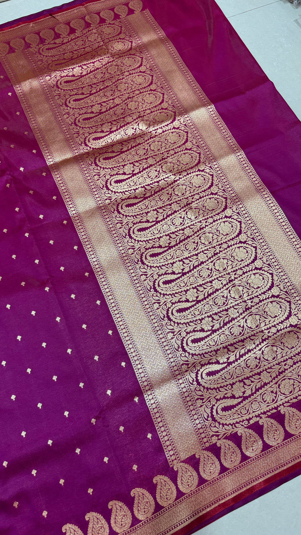 Wine Purple Banarasi Mashru Silk Saree, Gold Zari Woven, Indian Wedding Saree