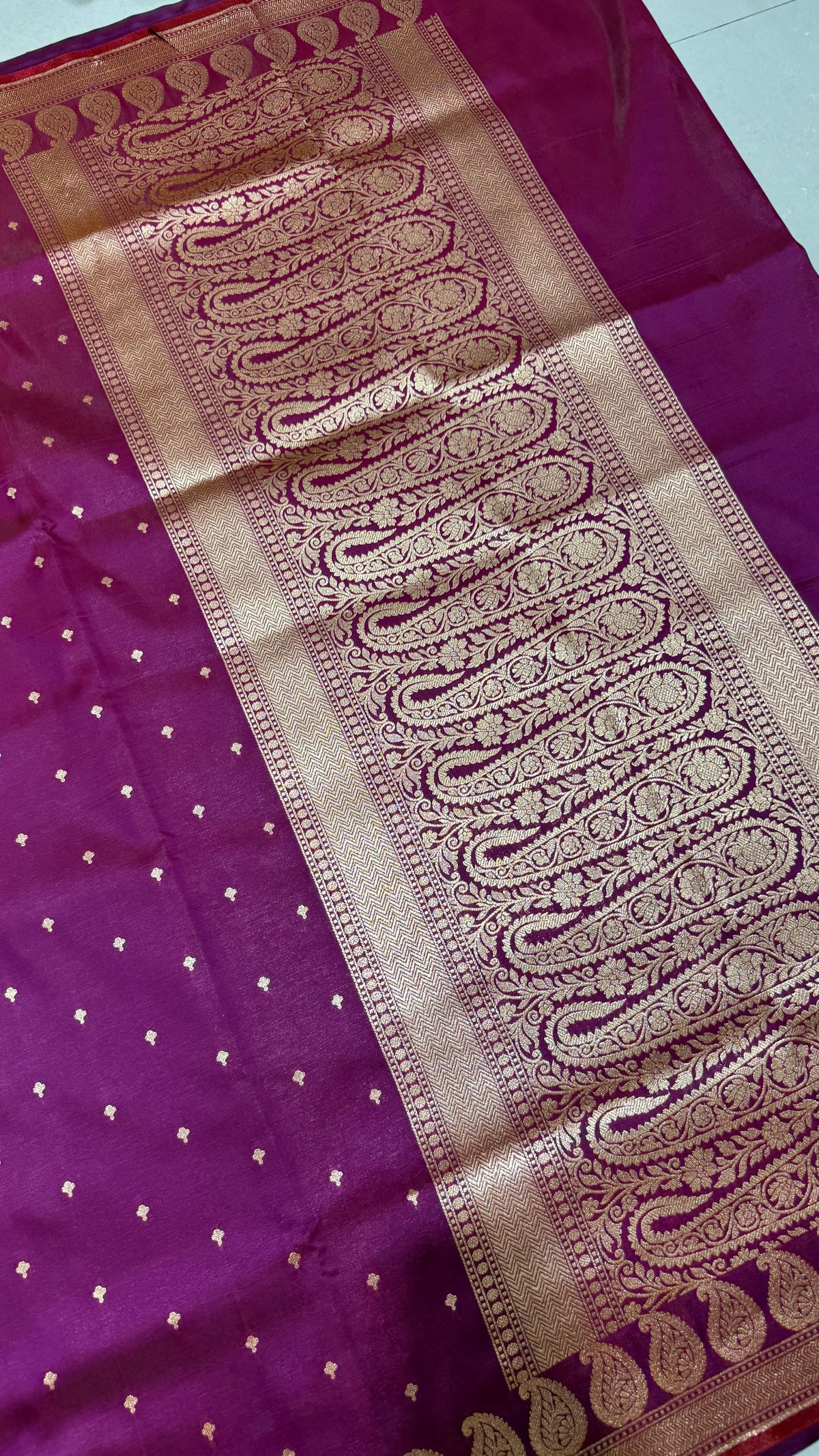 Wine Purple Banarasi Mashru Silk Saree, Gold Zari Woven, Indian Wedding Saree
