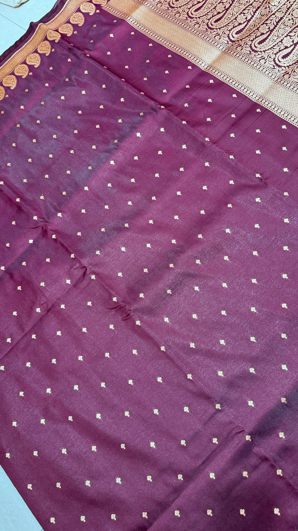 Burgundy Banarasi Mashru Silk Saree, Gold Zari Woven, Traditional Indian Wedding Saree