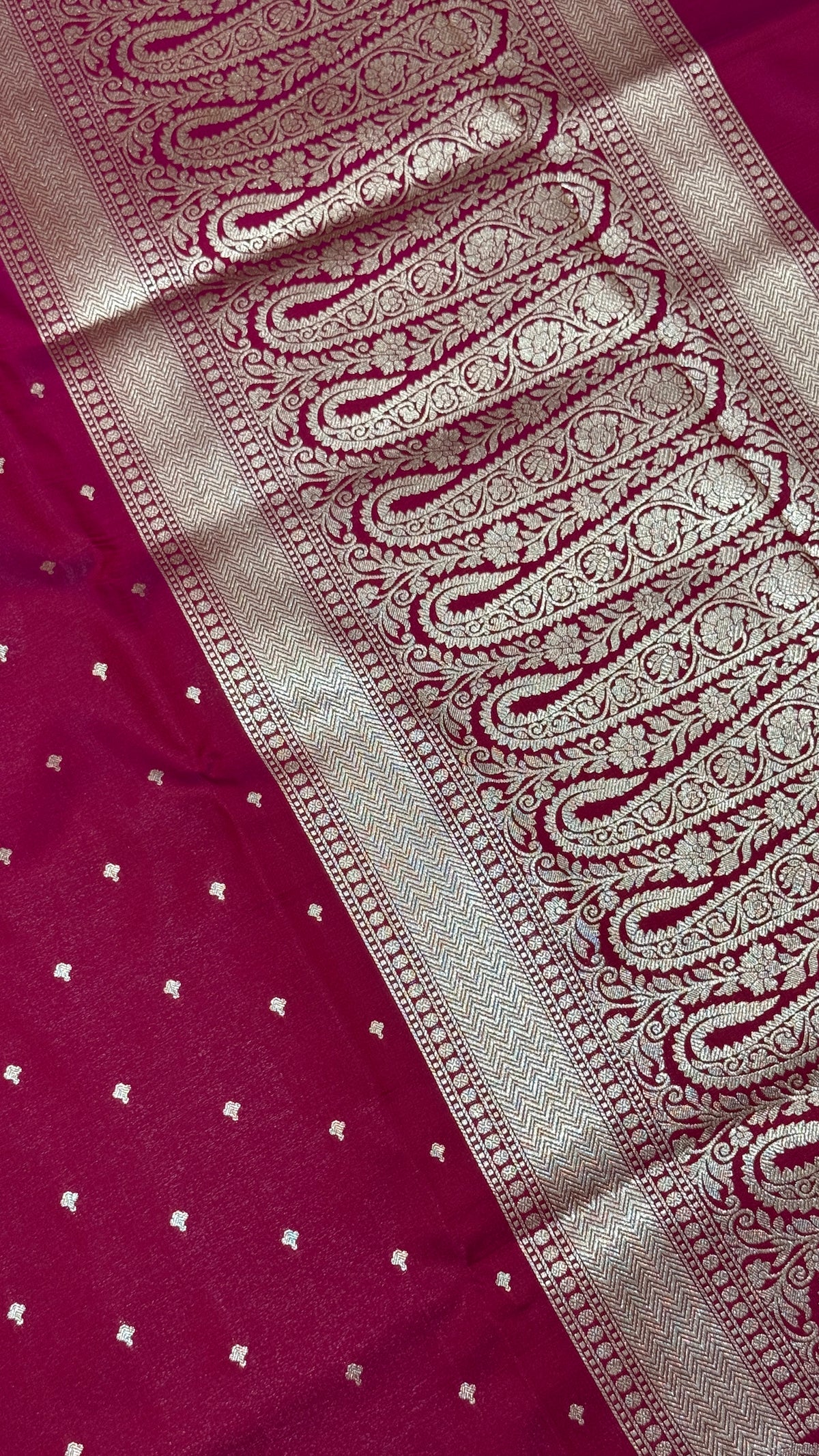 Rani Pink Banarasi Mashru Silk Saree, Gold Zari Woven, Traditional Indian Wedding Saree