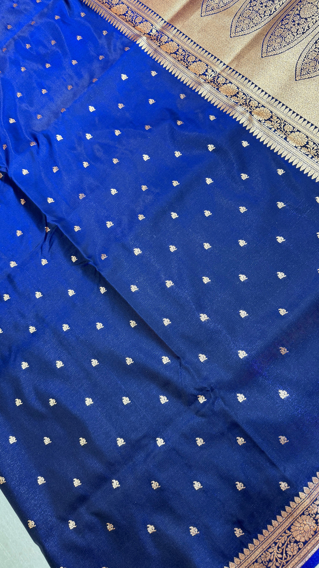 Royal Blue Banarasi Mashru Silk Saree, Gold Zari Woven, Traditional Indian Wedding Saree