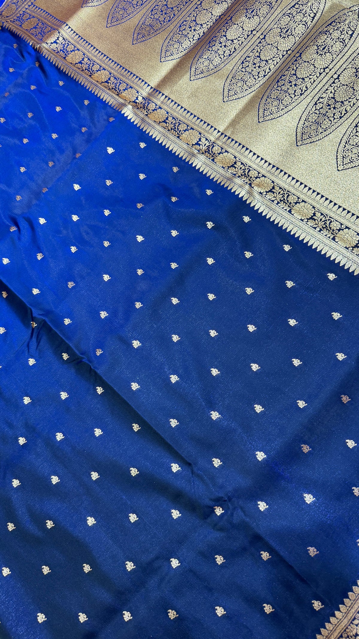 Royal Blue Banarasi Mashru Silk Saree, Gold Zari Woven, Traditional Indian Wedding Saree
