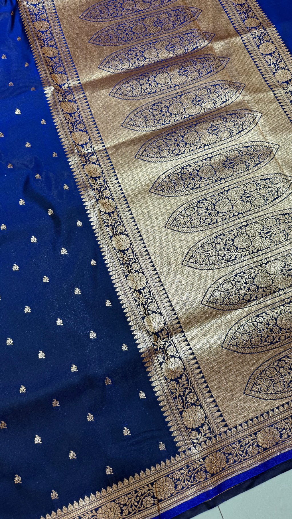 Royal Blue Banarasi Mashru Silk Saree, Gold Zari Woven, Traditional Indian Wedding Saree