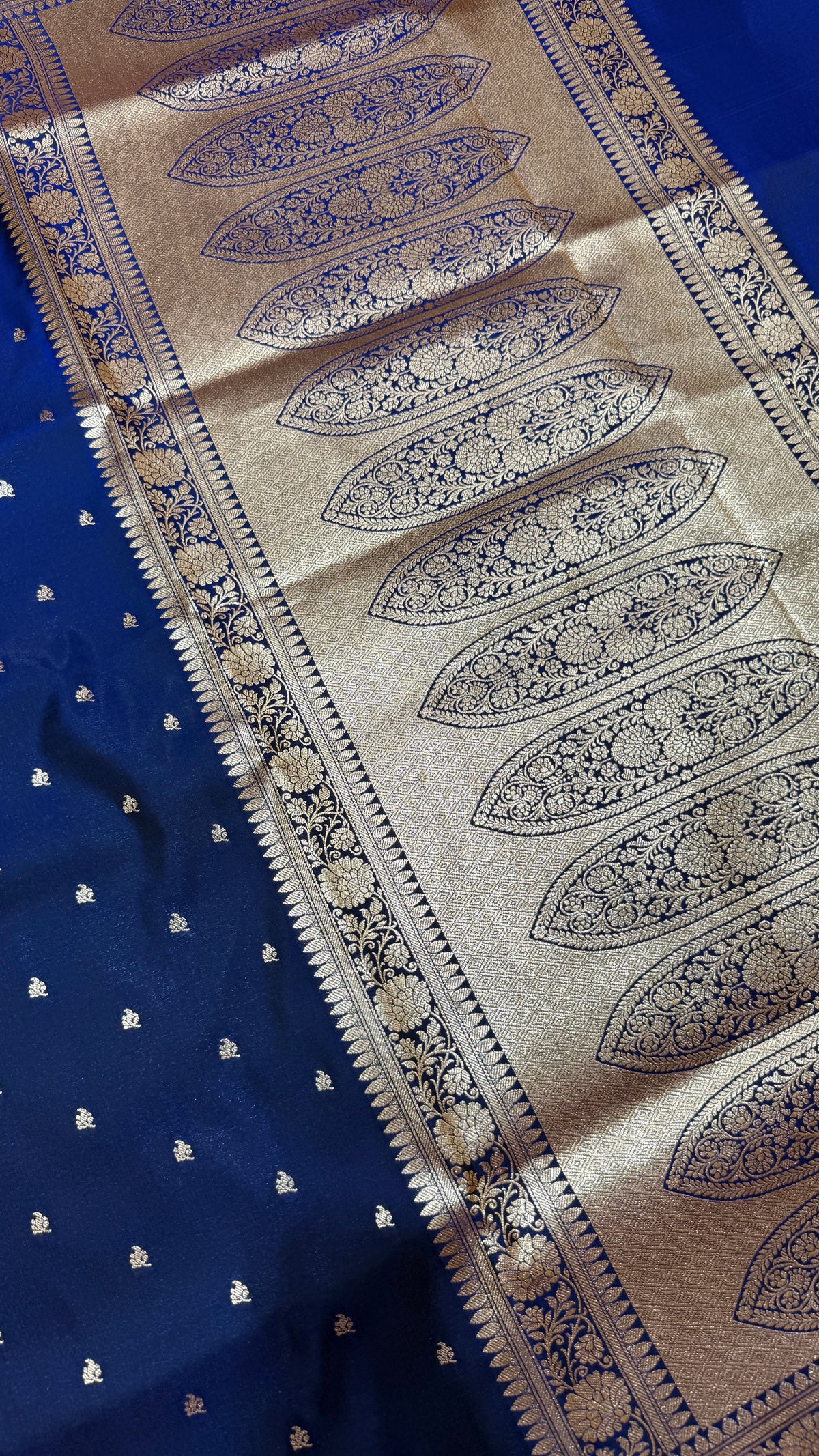 Royal Blue Banarasi Mashru Silk Saree, Gold Zari Woven, Traditional Indian Wedding Saree