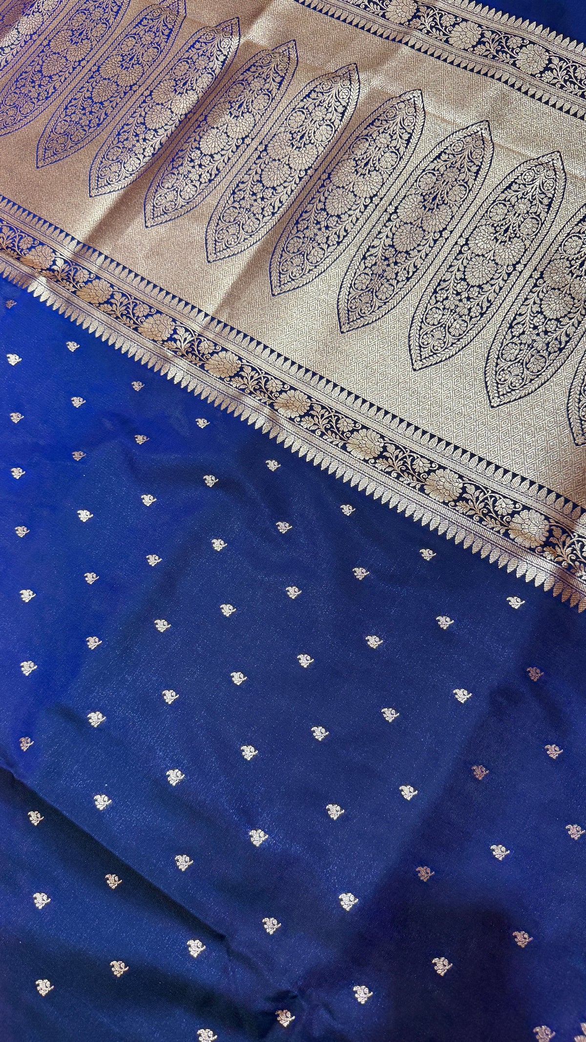 Royal Blue Banarasi Mashru Silk Saree, Gold Zari Woven, Traditional Indian Wedding Saree