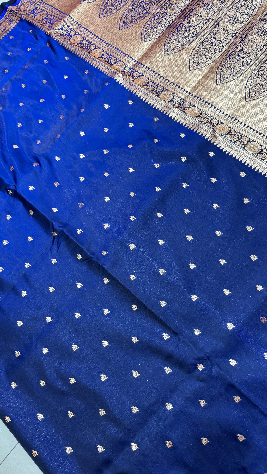 Royal Blue Banarasi Mashru Silk Saree, Gold Zari Woven, Traditional Indian Wedding Saree
