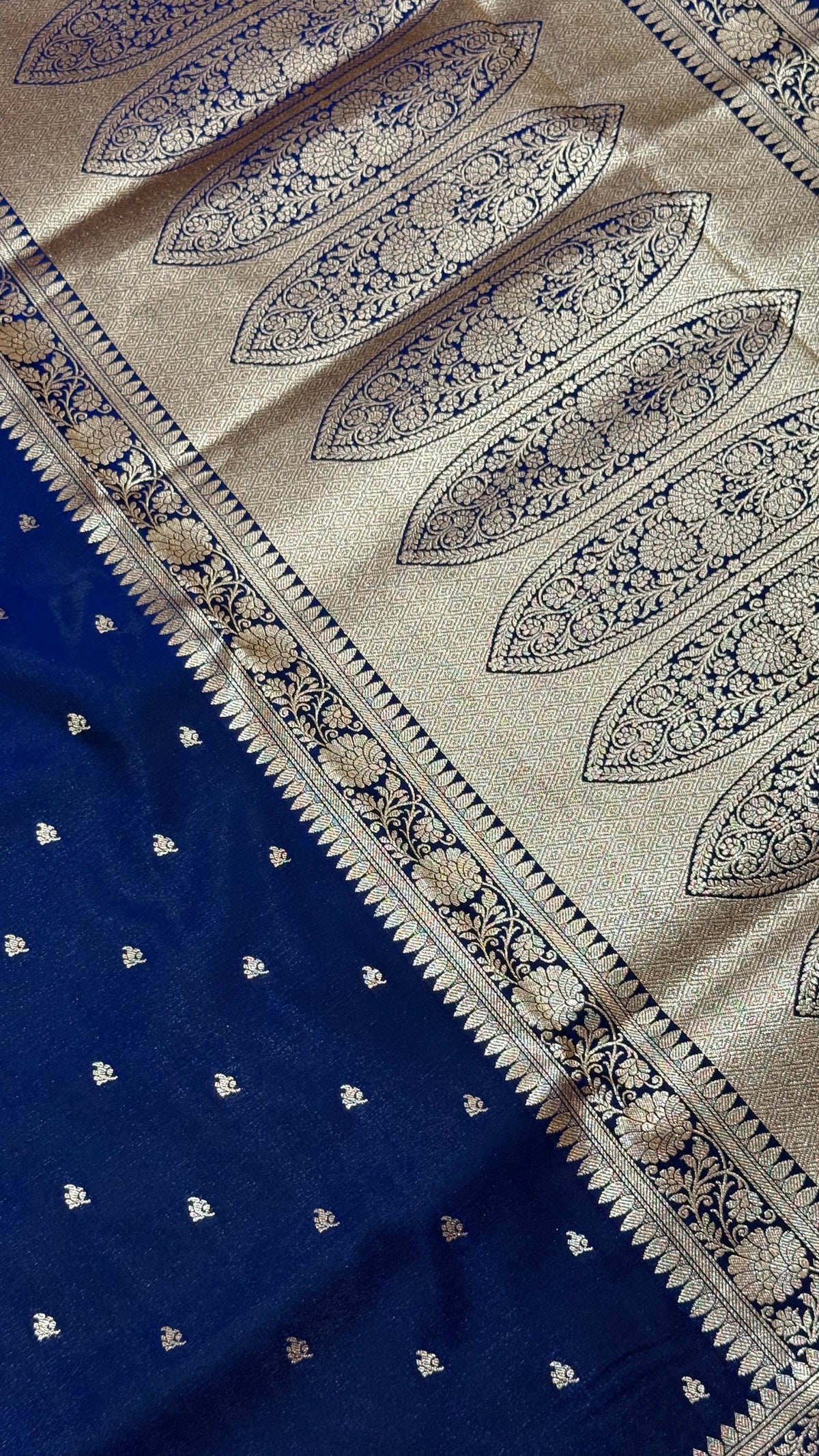 Royal Blue Banarasi Mashru Silk Saree, Gold Zari Woven, Traditional Indian Wedding Saree
