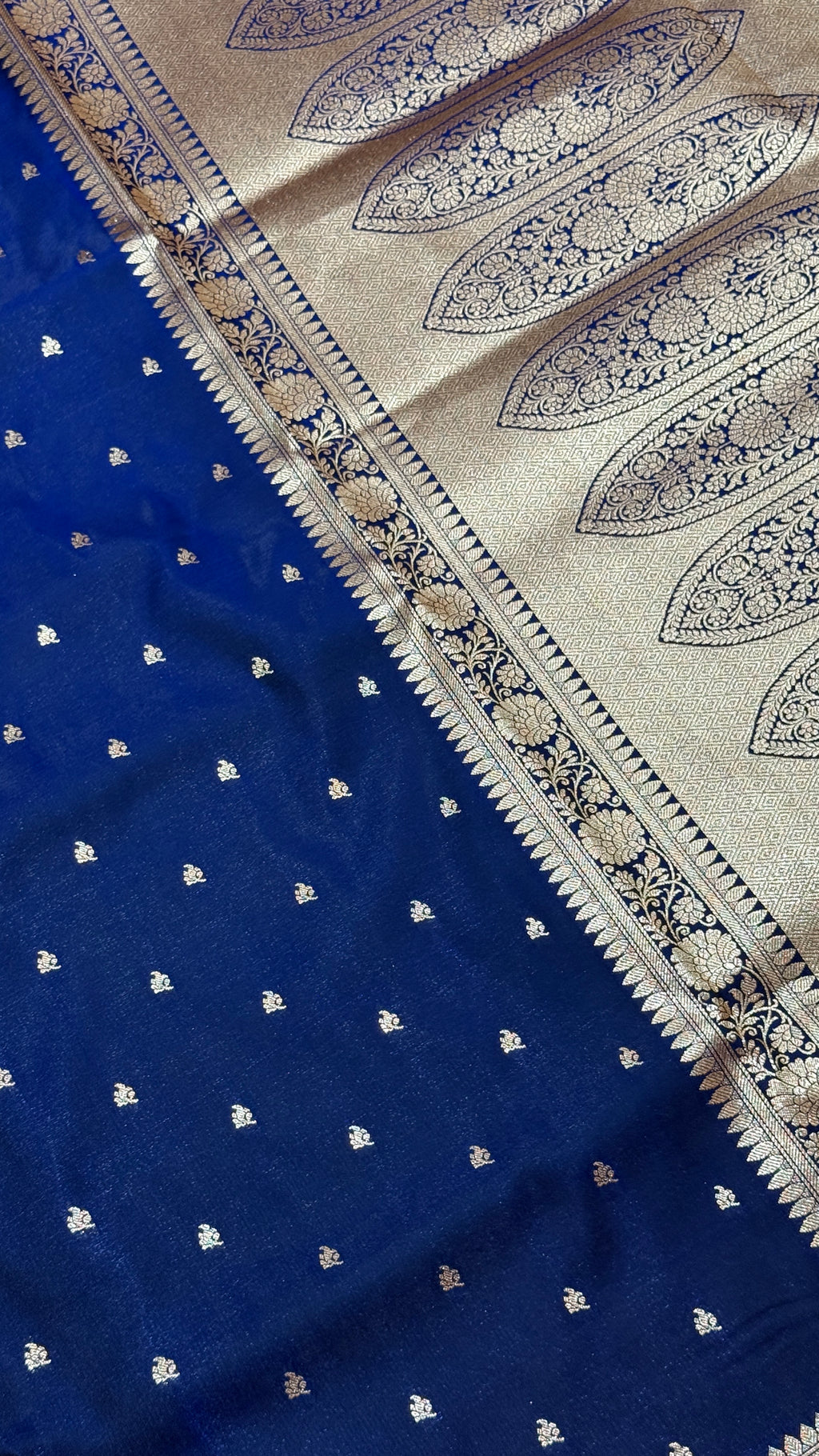 Royal Blue Banarasi Mashru Silk Saree, Gold Zari Woven, Traditional Indian Wedding Saree