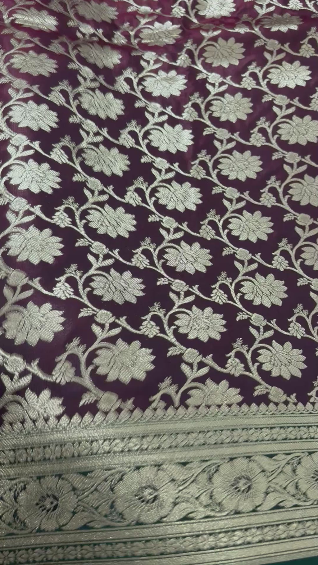 Wine Green Banarasi Silk Saree | Golden Floral Woven Traditional Indian Saree