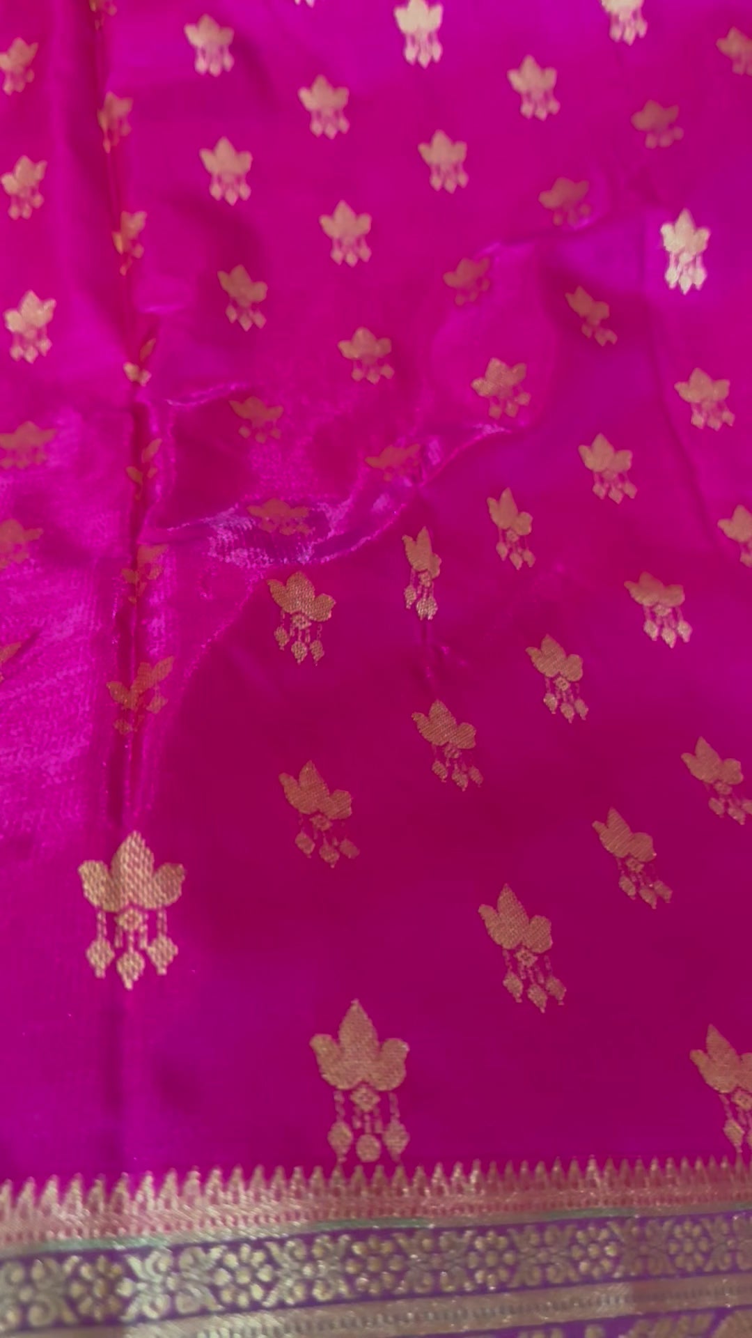 Hot Pink Banarasi Silk Saree with Gold Floral Butti & Rich Zari Border