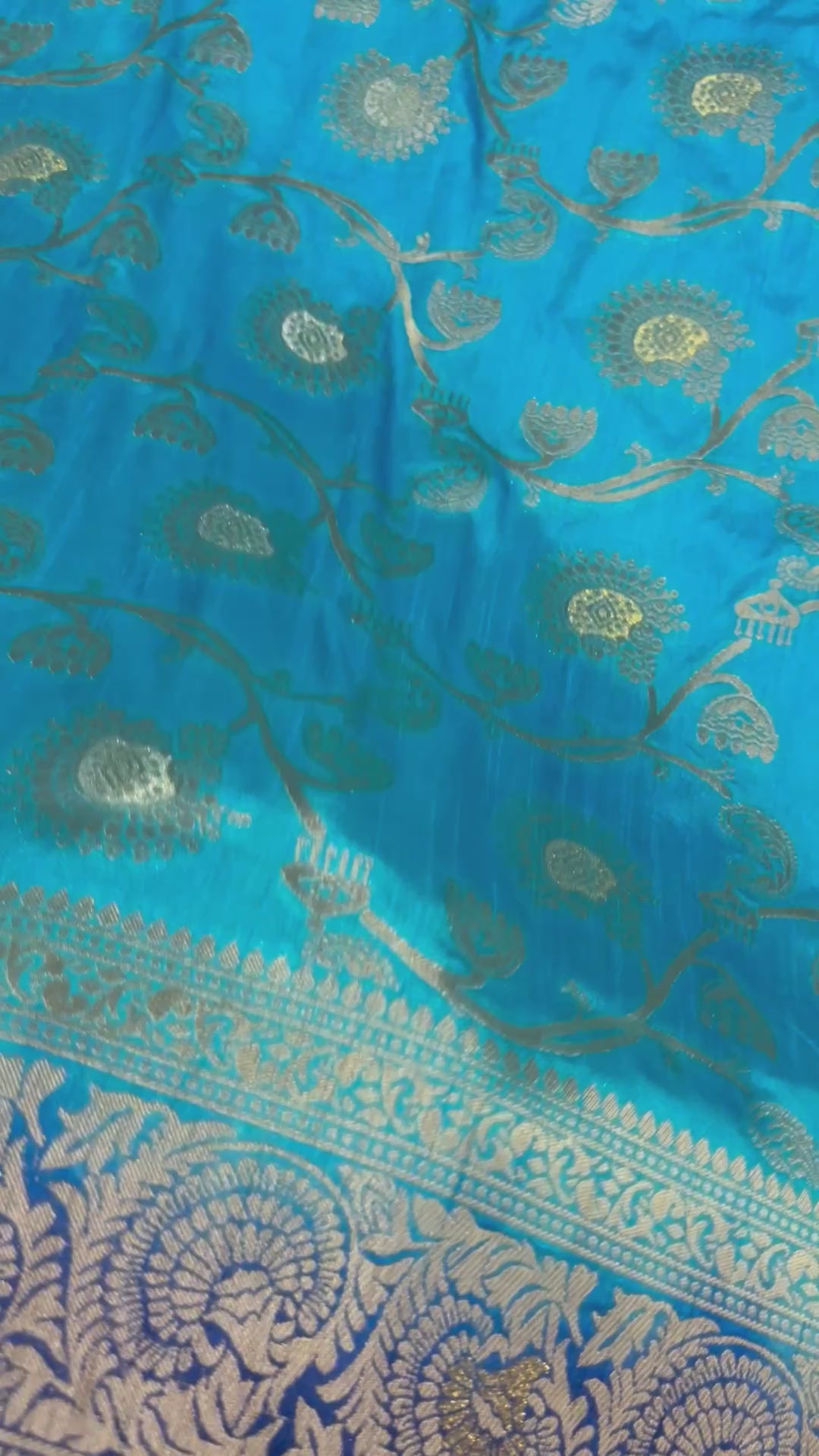 Sky Blue Dola Silk Saree, Banarasi Zari Woven Floral, Festive Indian Wedding Wear