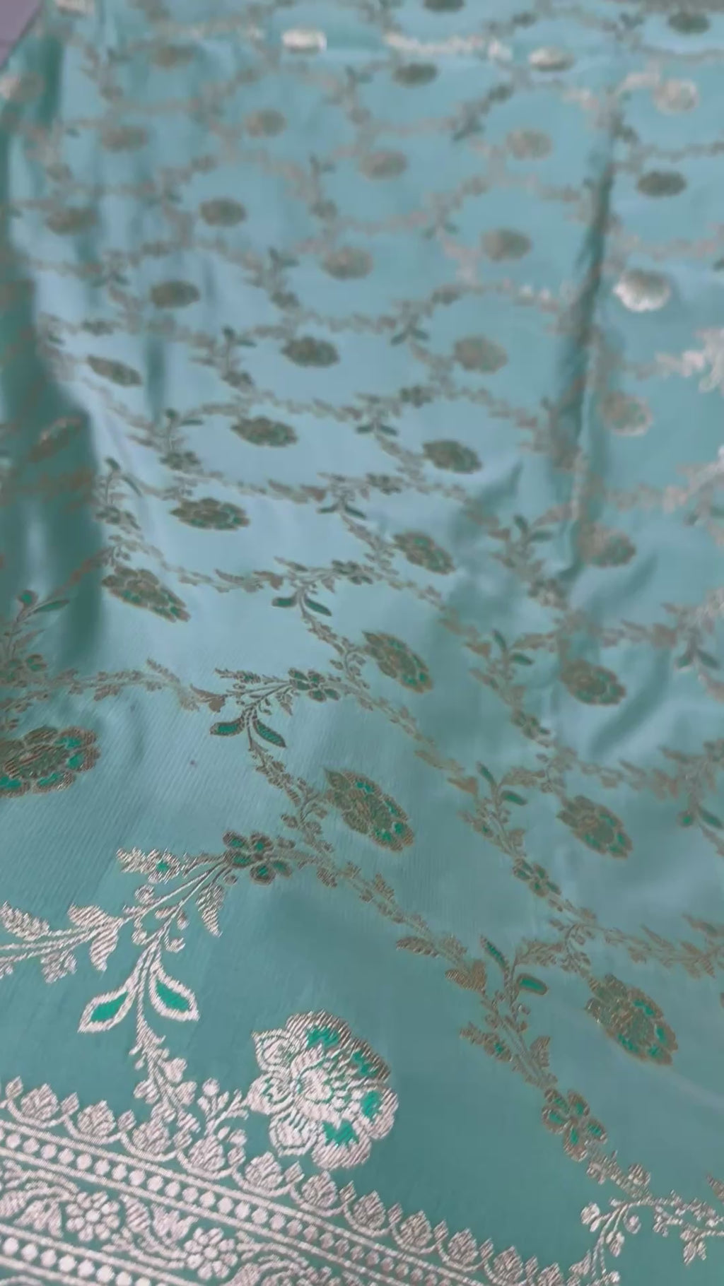 Pure Katan Silk Banarasi Saree, Aqua Blue Handwoven Silver Zari Wedding Saree