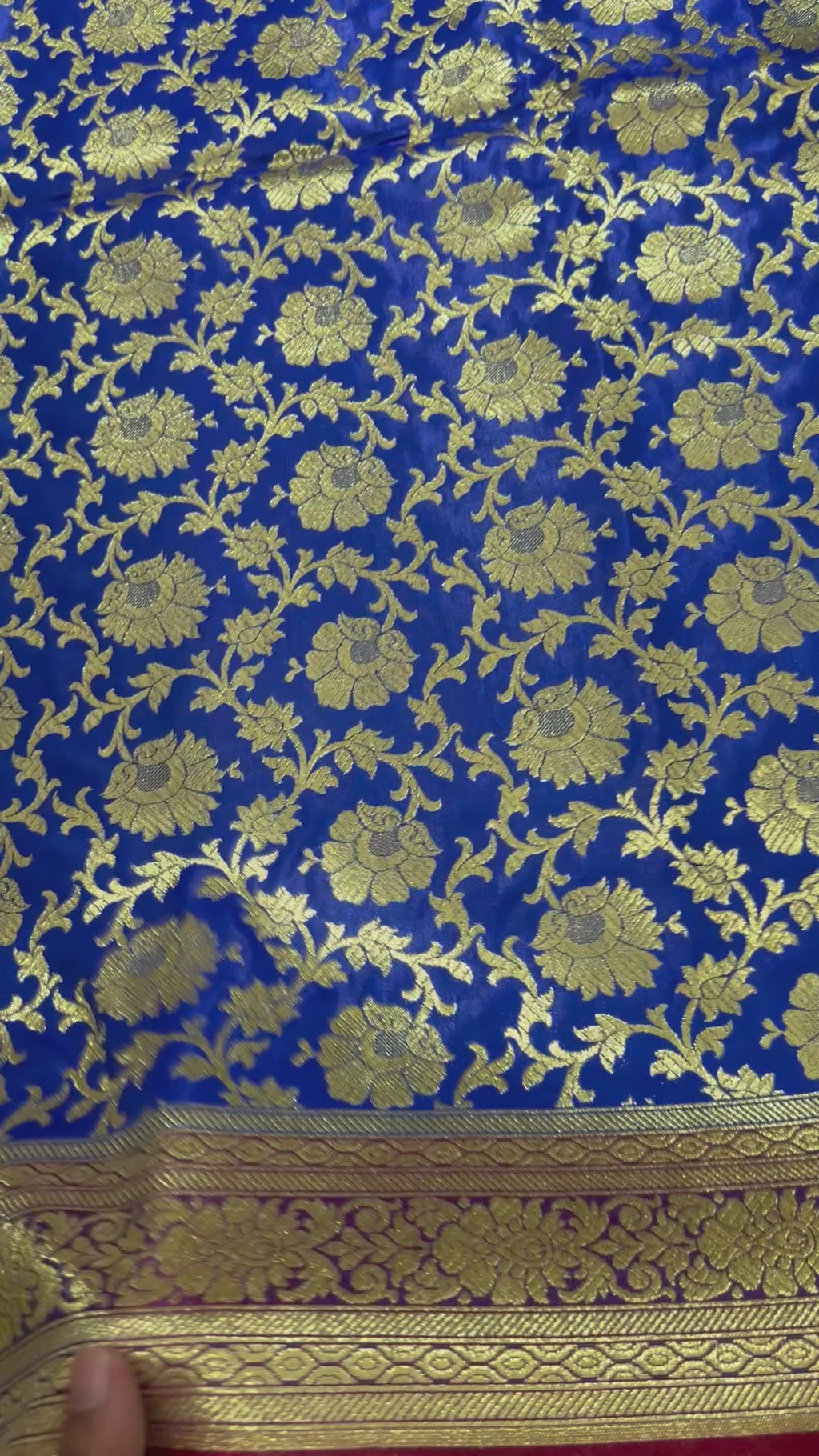 Royal Blue Maroon Banarasi Silk Saree, Gold Zari Floral Paisley (Wedding)