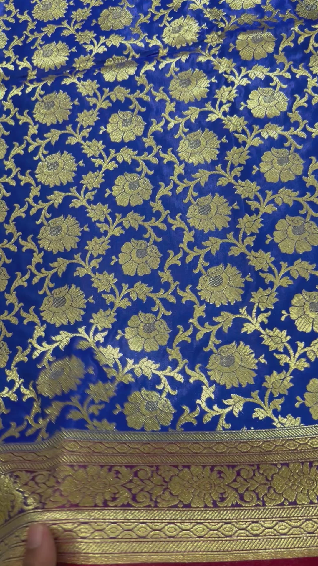 Royal Blue Maroon Banarasi Silk Saree, Gold Zari Floral Paisley (Wedding)