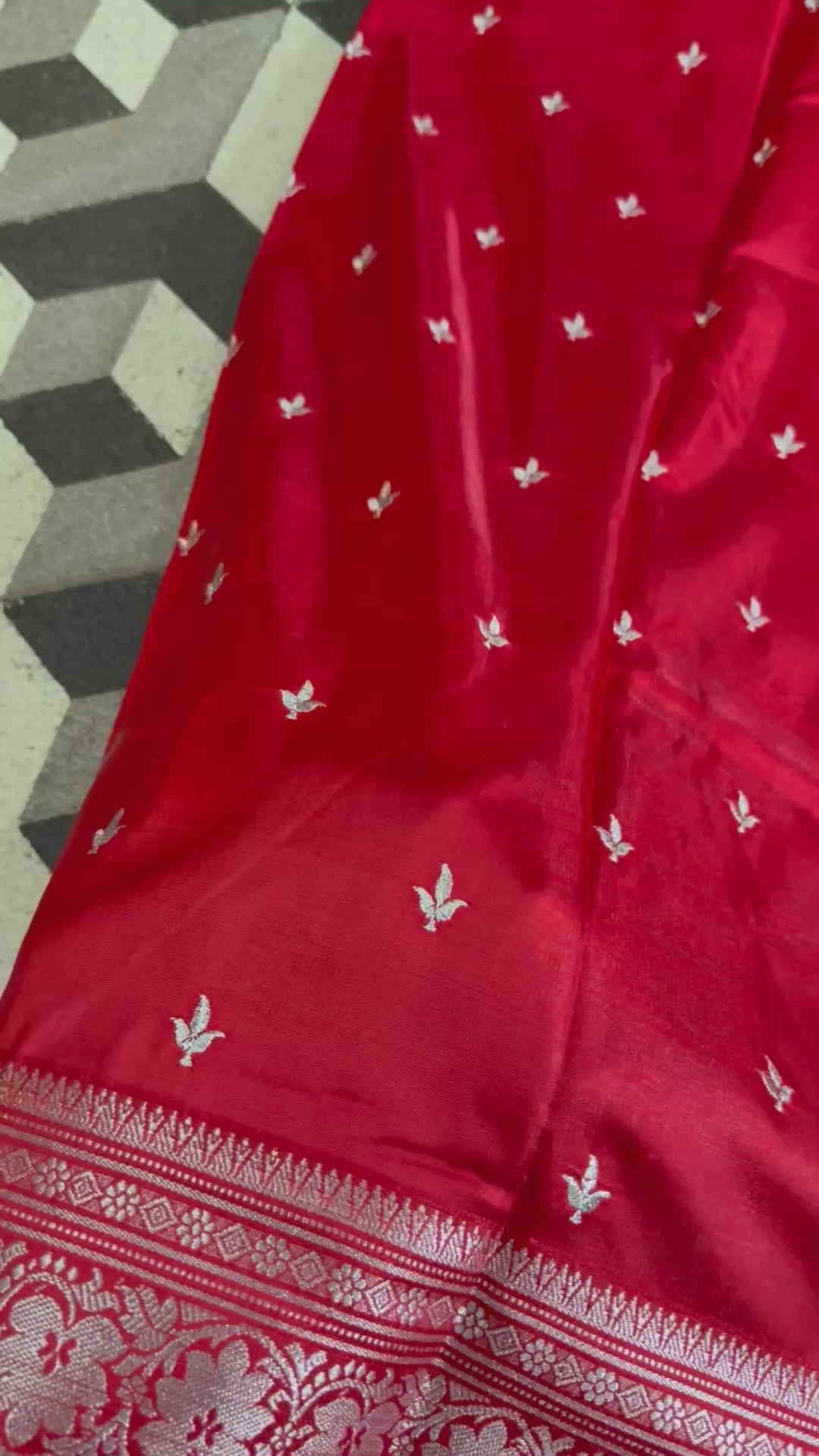 Red Satin Silk Saree, Traditional Woven Border, Festive Ethnic Wear