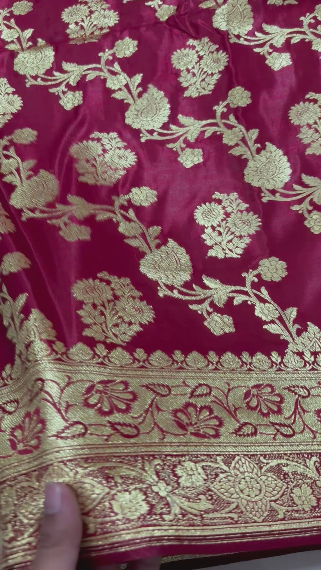 Maroon Banarasi Semi Katan Silk Saree, Golden Zari Floral, Wedding Festive Wear
