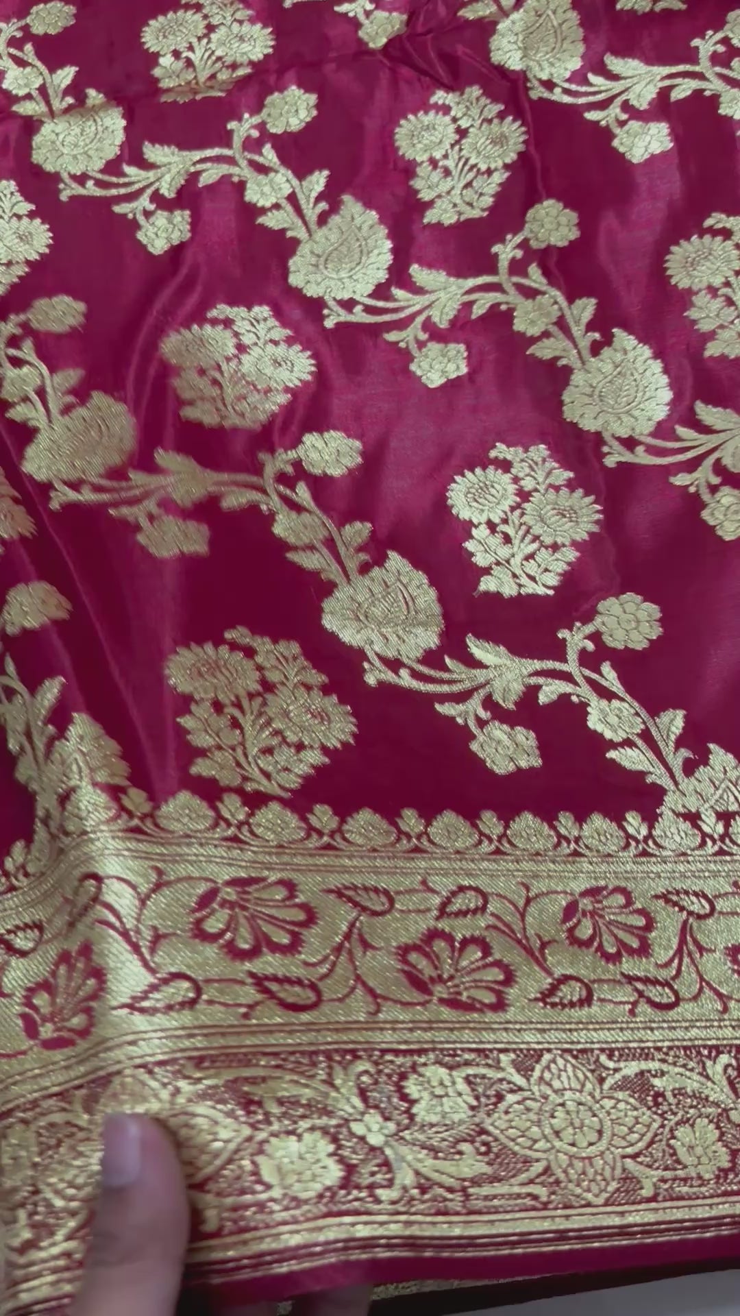 Maroon Banarasi Semi Katan Silk Saree, Golden Zari Floral, Wedding Festive Wear