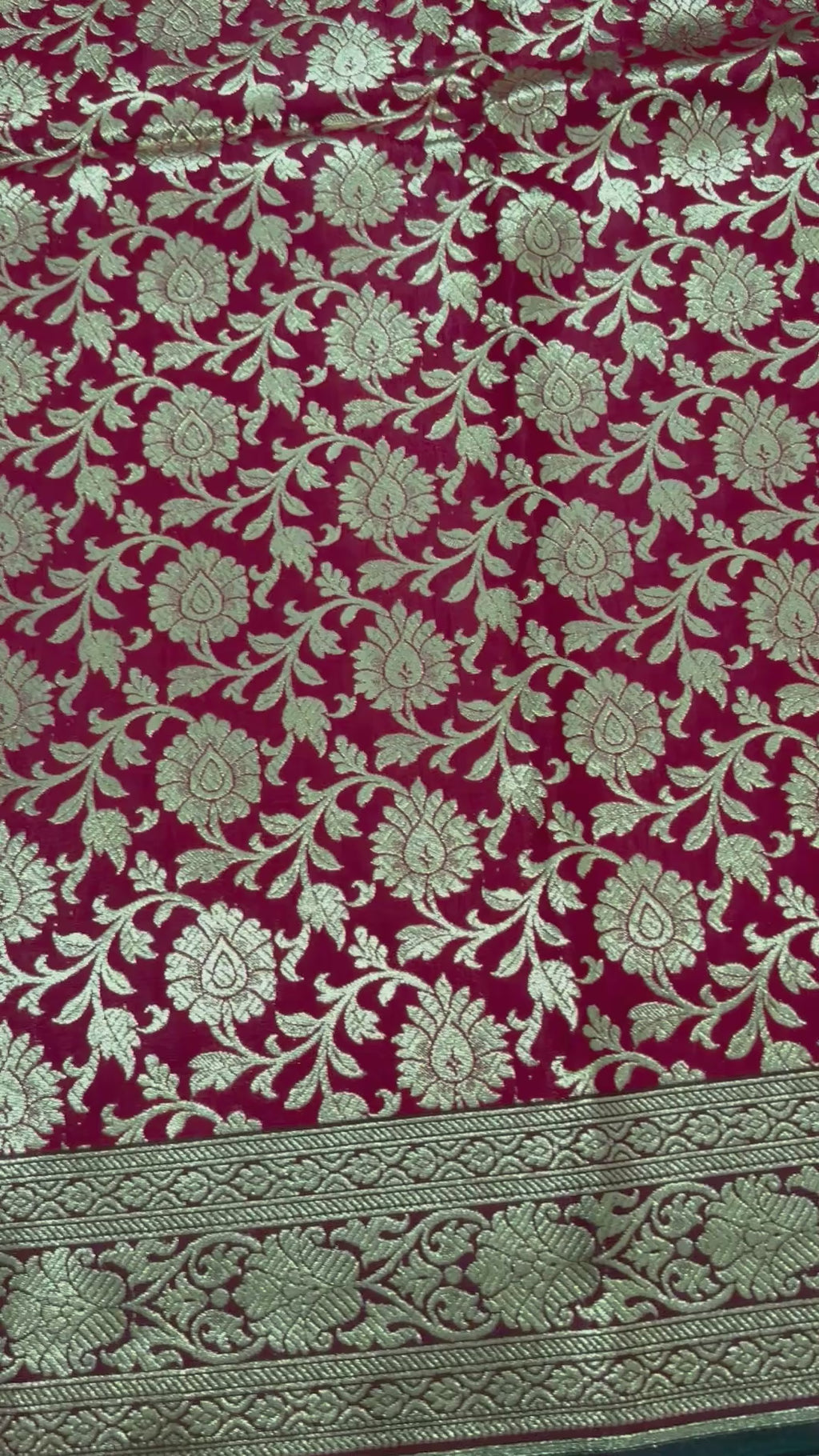 Maroon Green Banarasi Silk Saree, Gold Zari Floral Paisley Wedding Saree