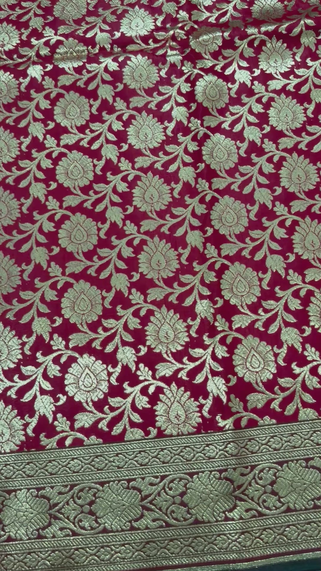 Maroon Green Banarasi Silk Saree, Gold Zari Floral Paisley Wedding Saree